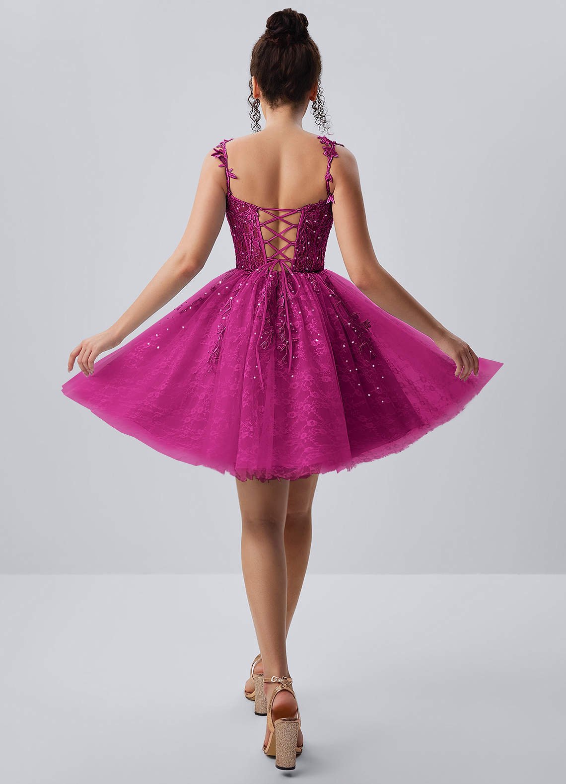 Raphinase A-Line Sweetheart Tulle Prom Dress in Fuchsia