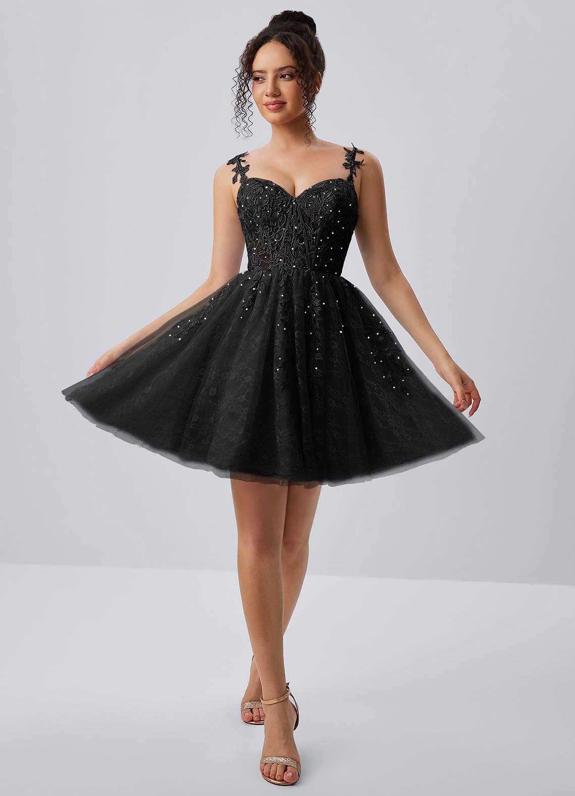 Raphinase A-Line Sweetheart Tulle Prom Dress in black
