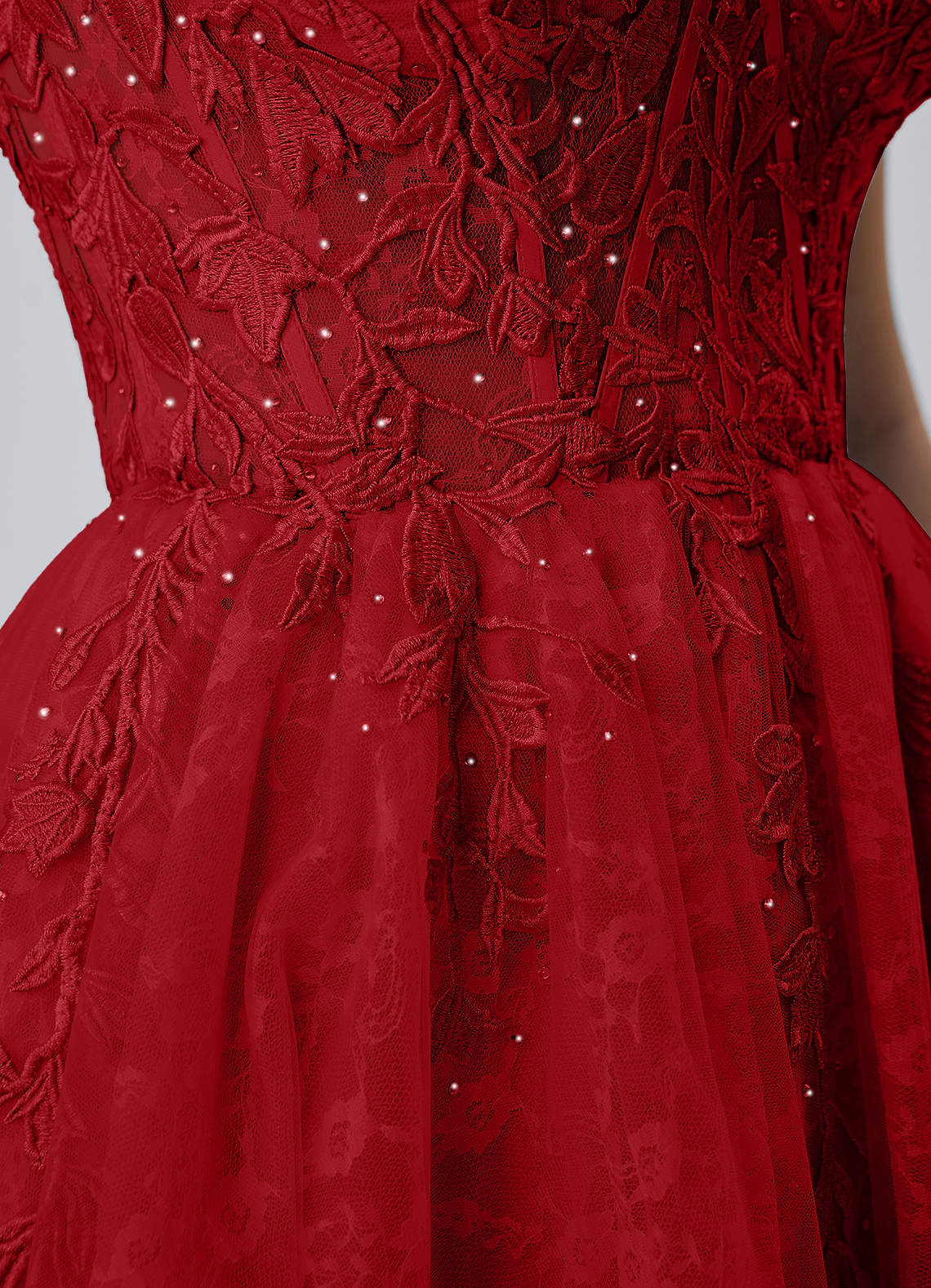 Raphinase A-Line Sweetheart Tulle Prom Dress in Red