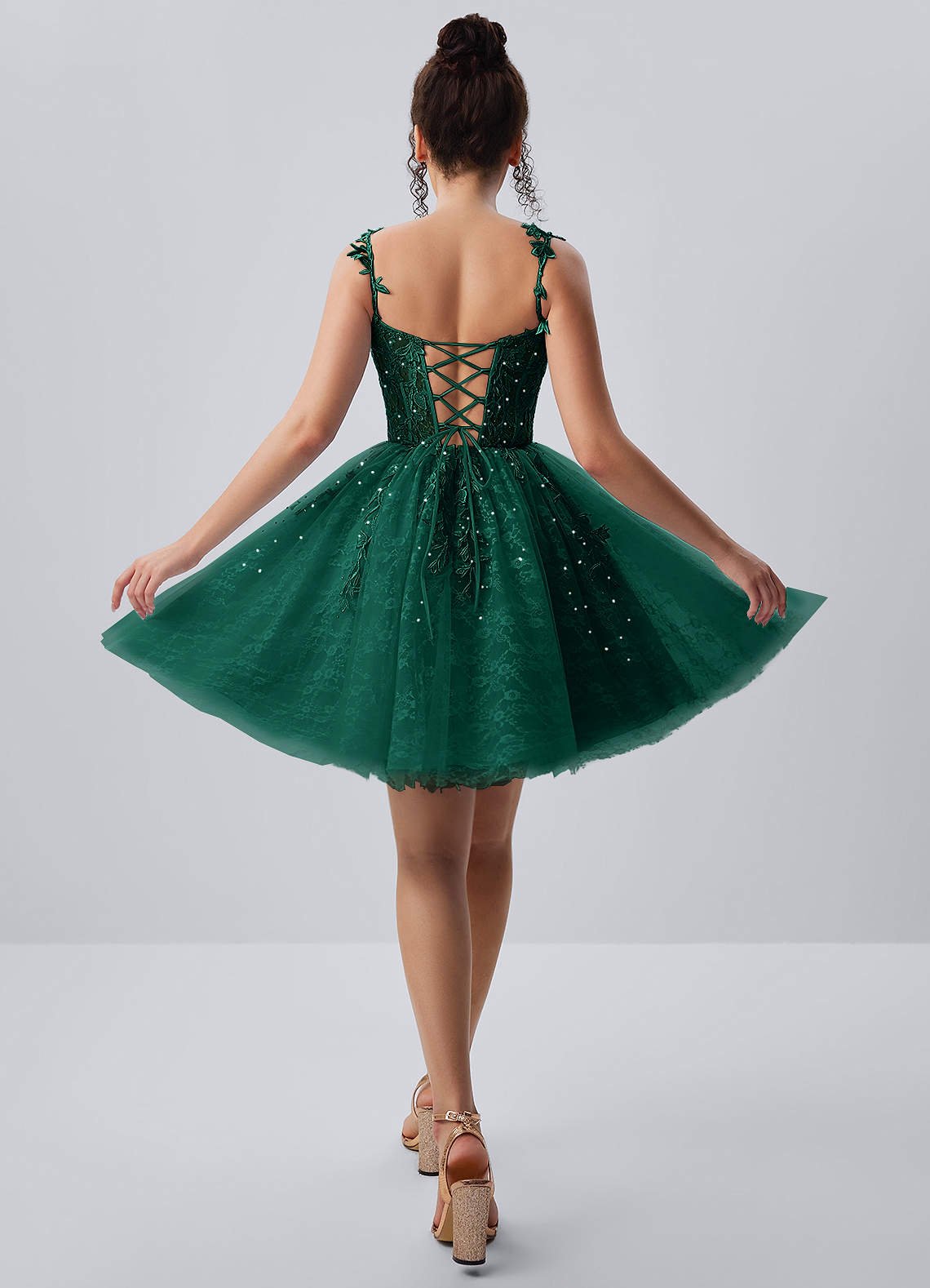 Raphinase A-Line Sweetheart Tulle Prom Dress in Dark Green