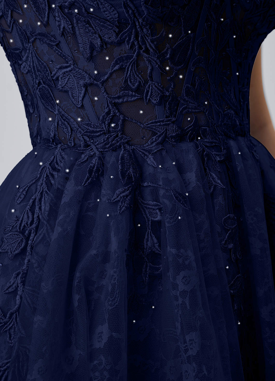 Raphinase A-Line Sweetheart Tulle Prom Dress in Navy Blue