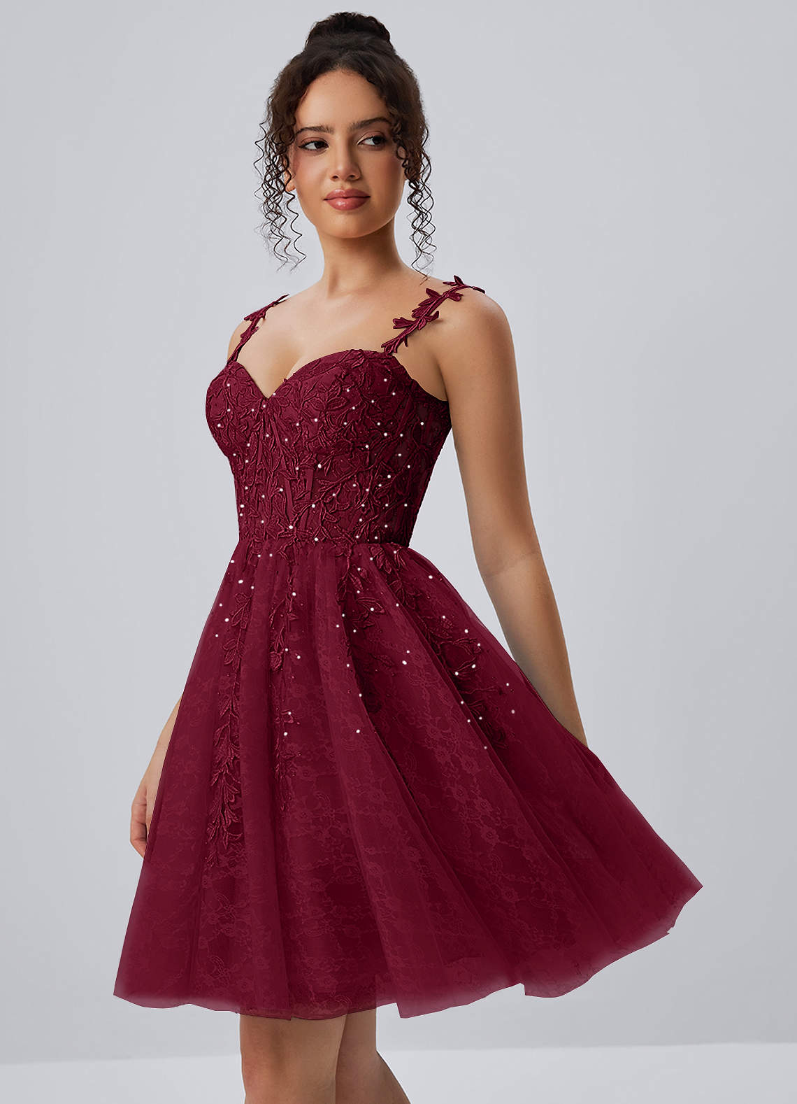 Raphinase A-Line Sweetheart Tulle Prom Dress in Burgundy