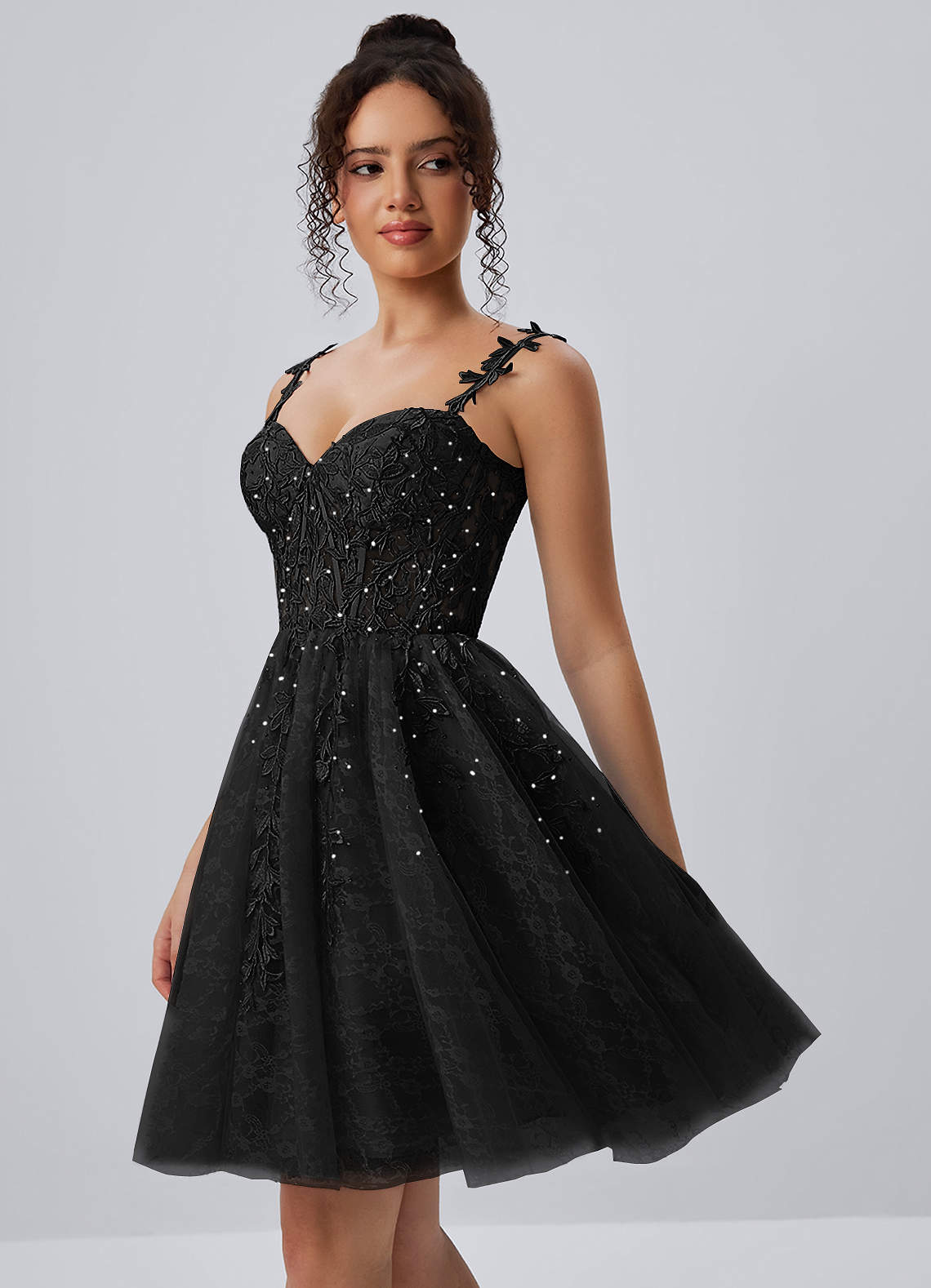 Raphinase A-Line Sweetheart Tulle Prom Dress in black