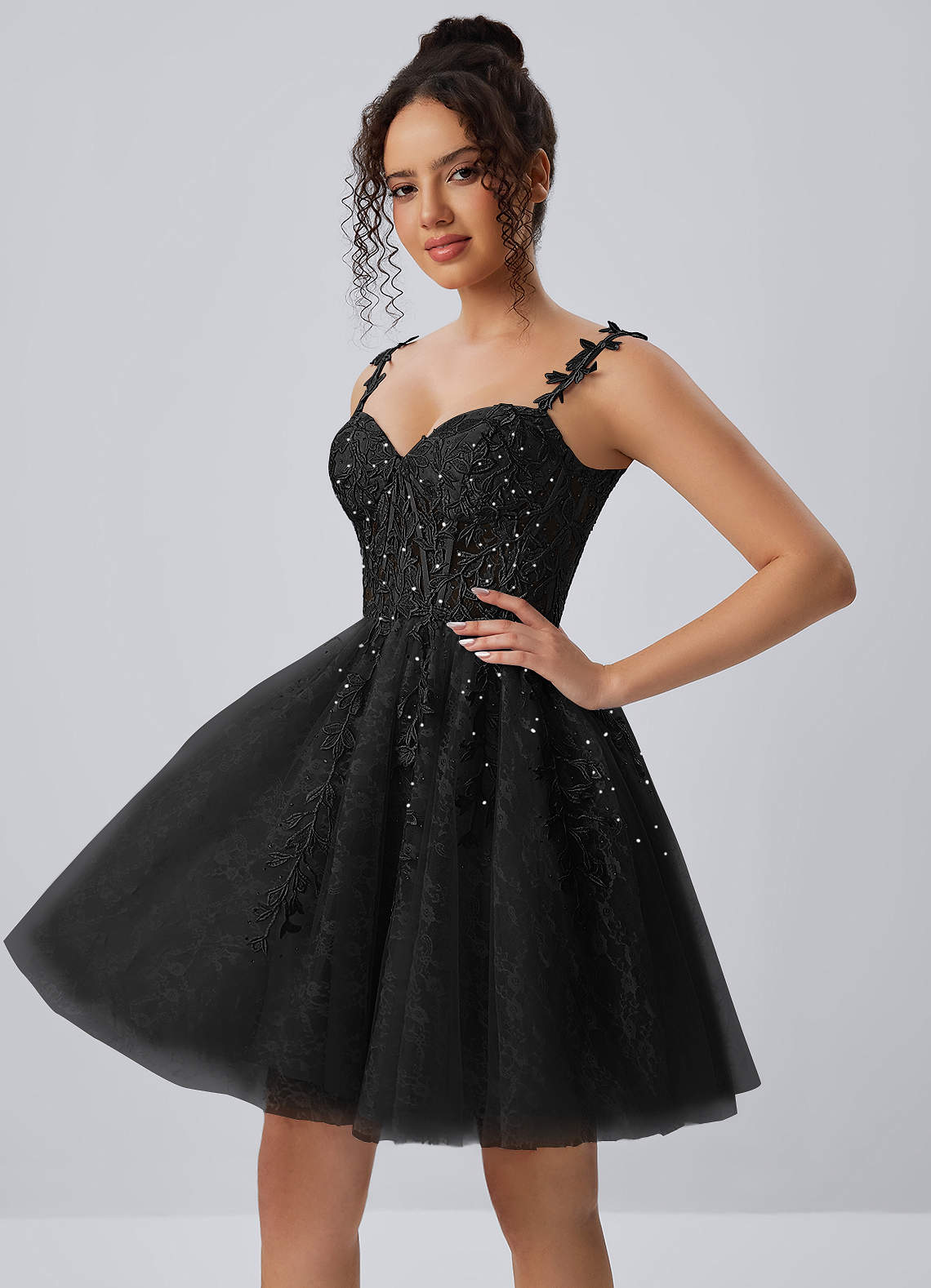 Raphinase A-Line Sweetheart Tulle Prom Dress in black