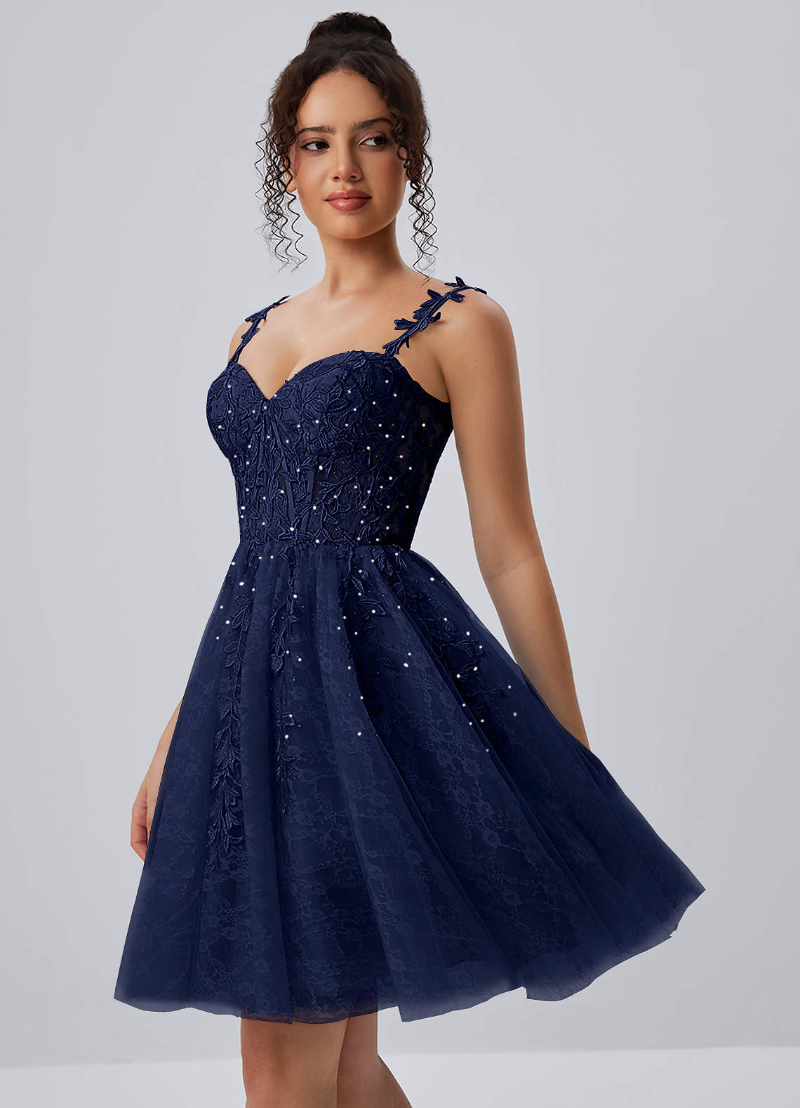 Raphinase A-Line Sweetheart Tulle Prom Dress in Navy Blue