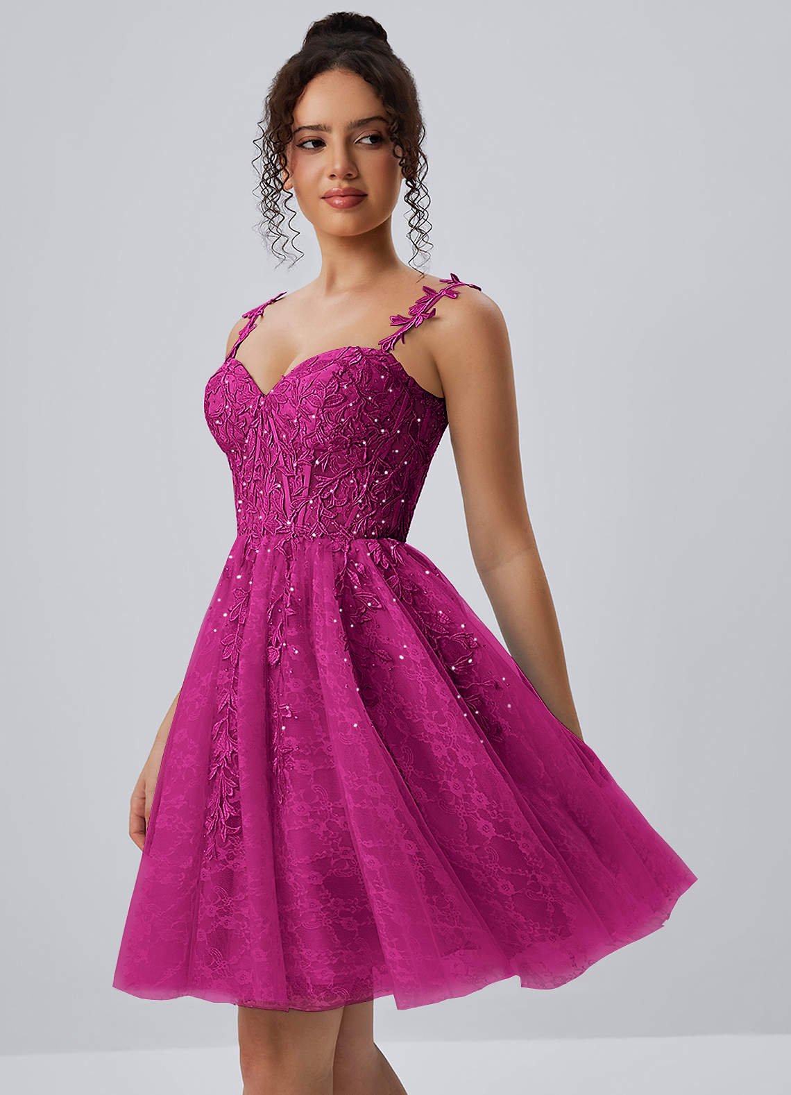 Raphinase A-Line Sweetheart Tulle Prom Dress in Fuchsia