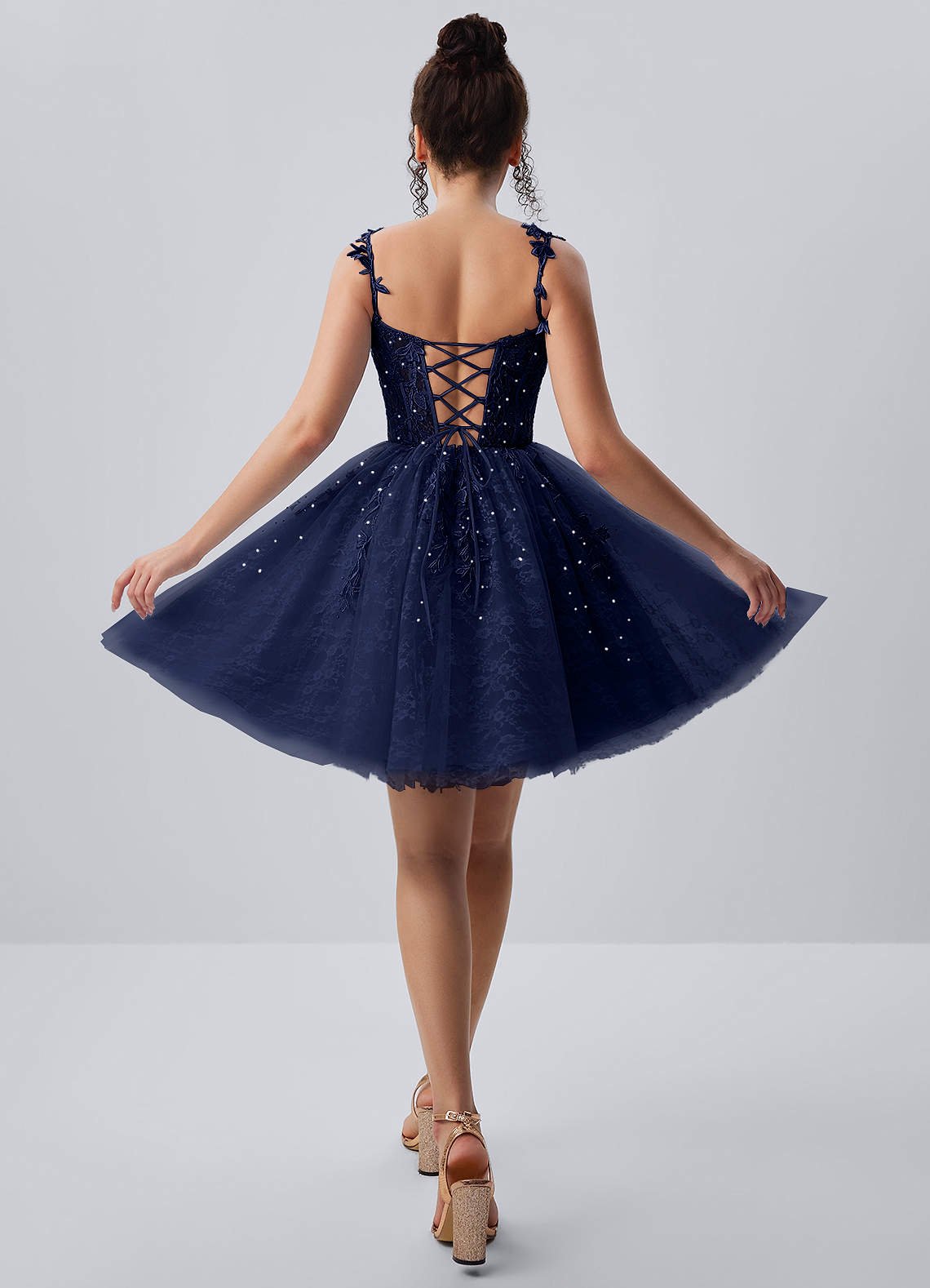 Raphinase A-Line Sweetheart Tulle Prom Dress in Navy Blue