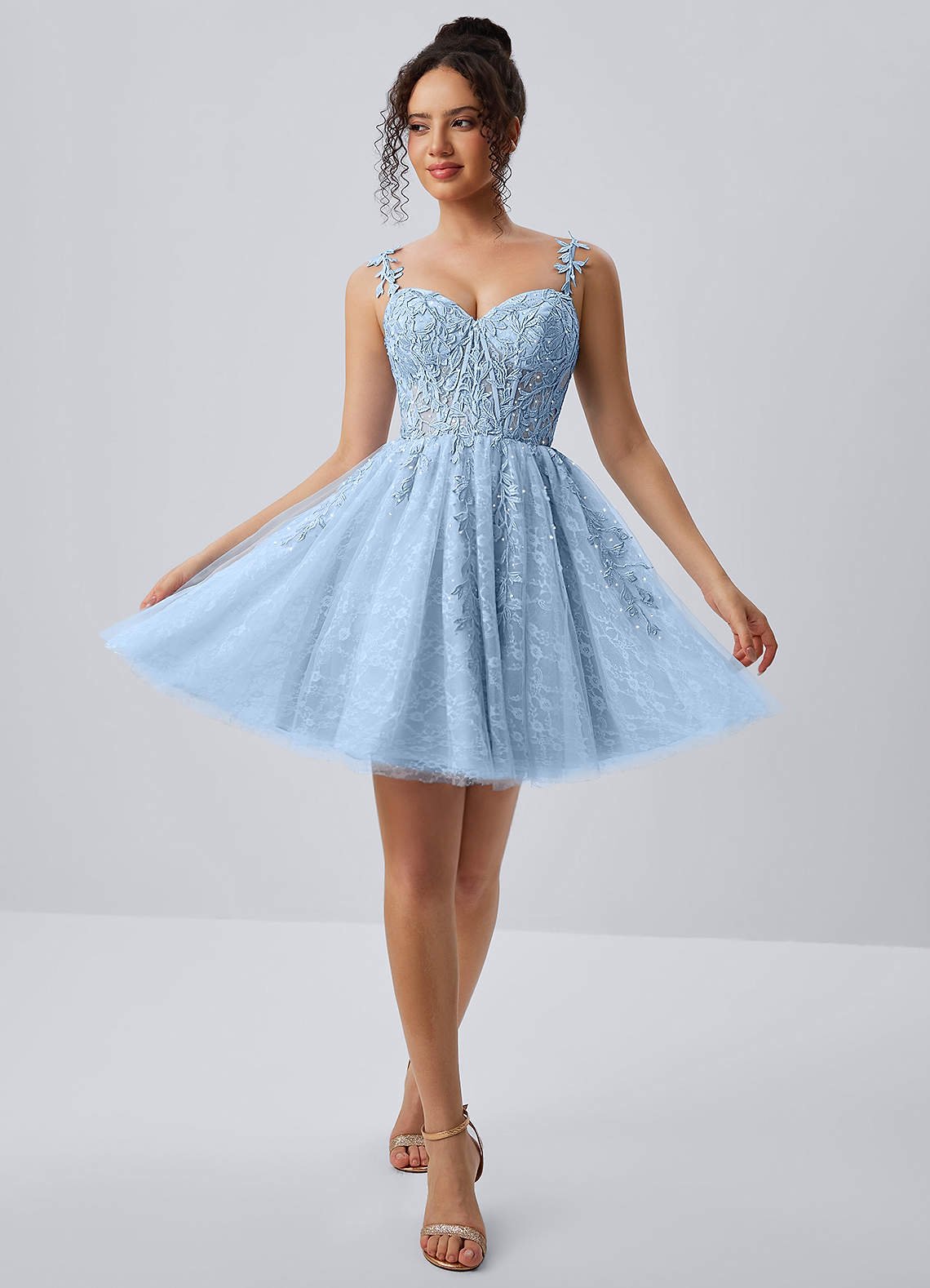 Raphinase A-Line Sweetheart Tulle Prom Dress in Sky Blue