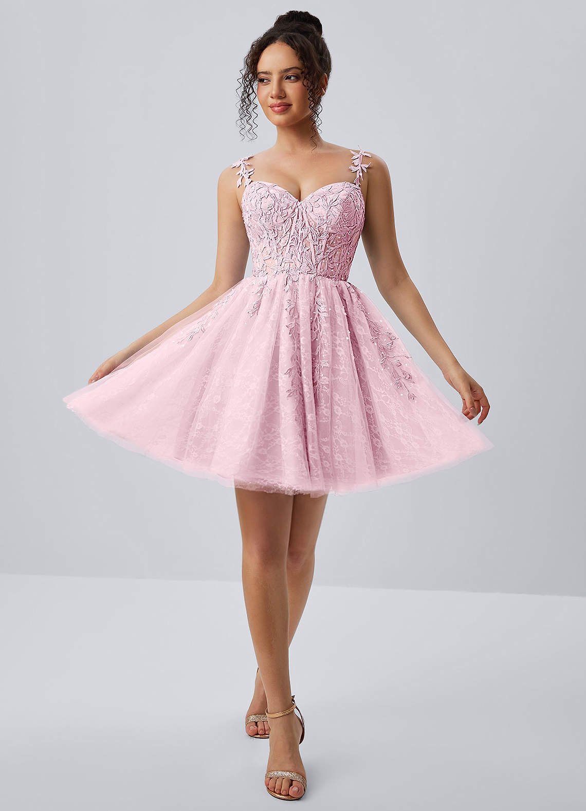 Raphinase A-Line Sweetheart Tulle Prom Dress in Blushing Pink