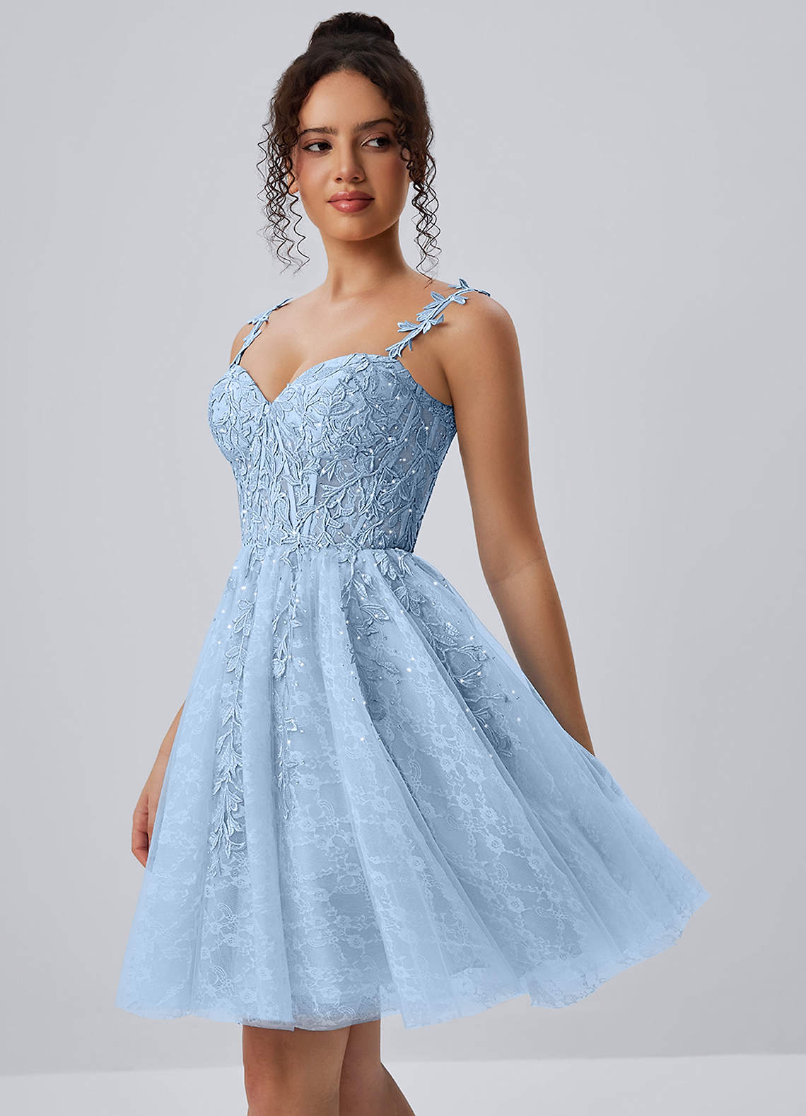 Raphinase A-Line Sweetheart Tulle Prom Dress in Sky Blue