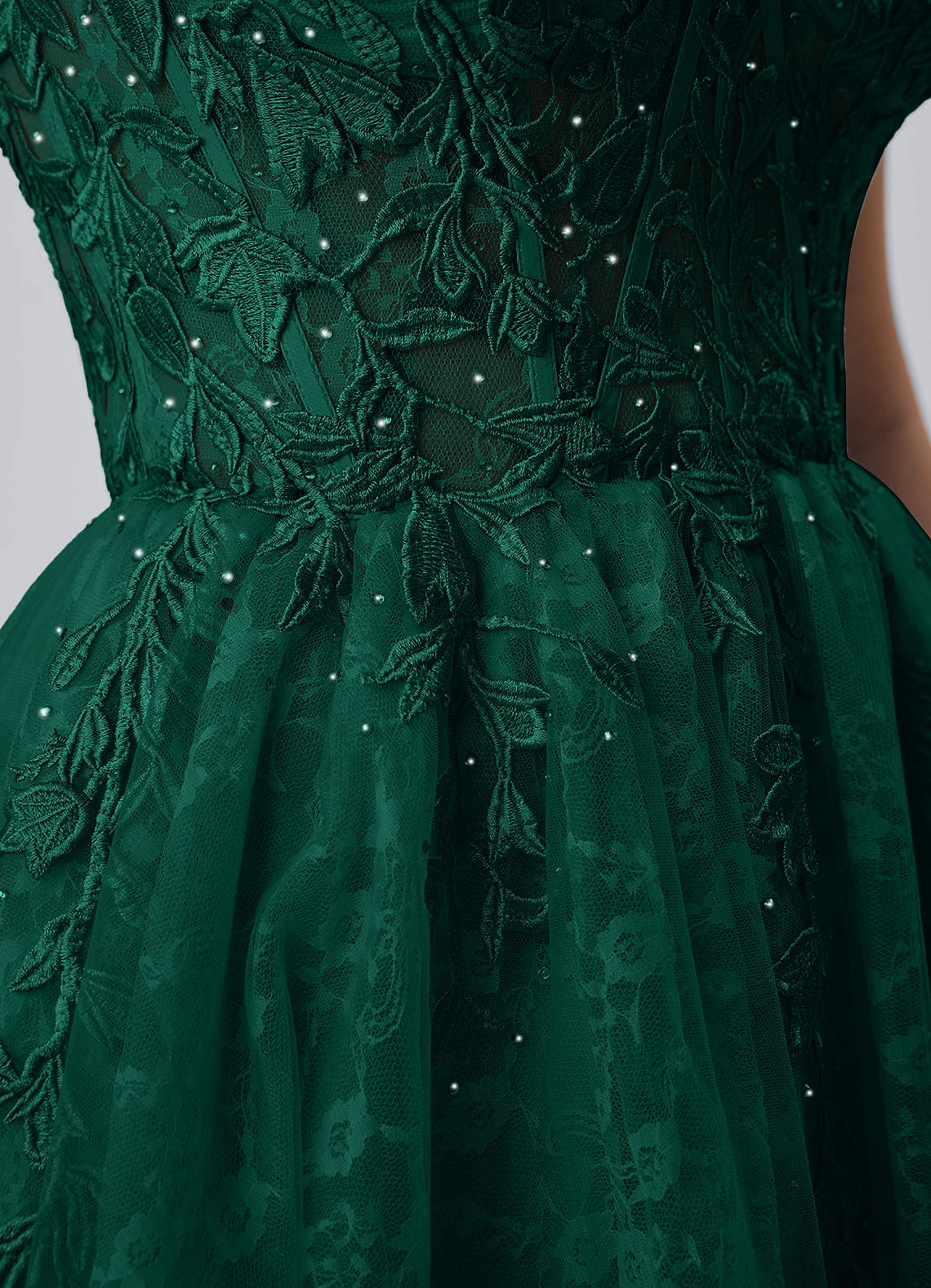 Raphinase A-Line Sweetheart Tulle Prom Dress in Dark Green
