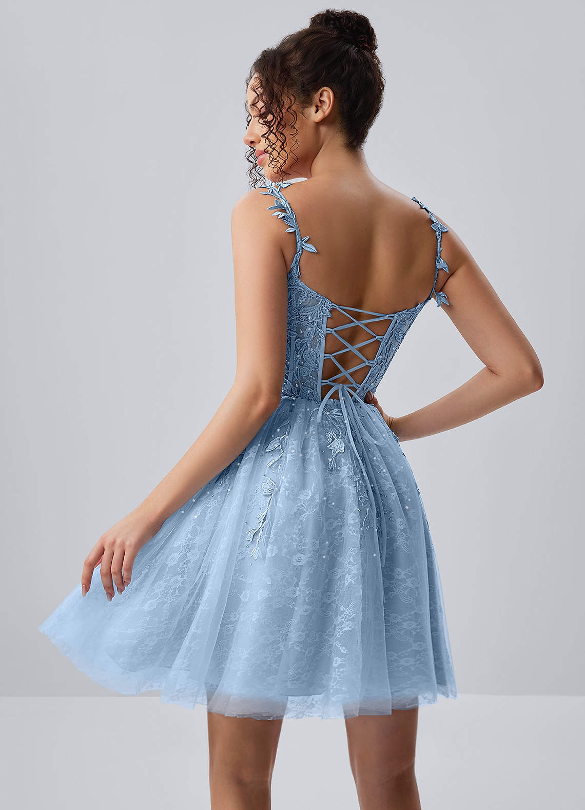 Raphinase A-Line Sweetheart Tulle Prom Dress in Sky Blue