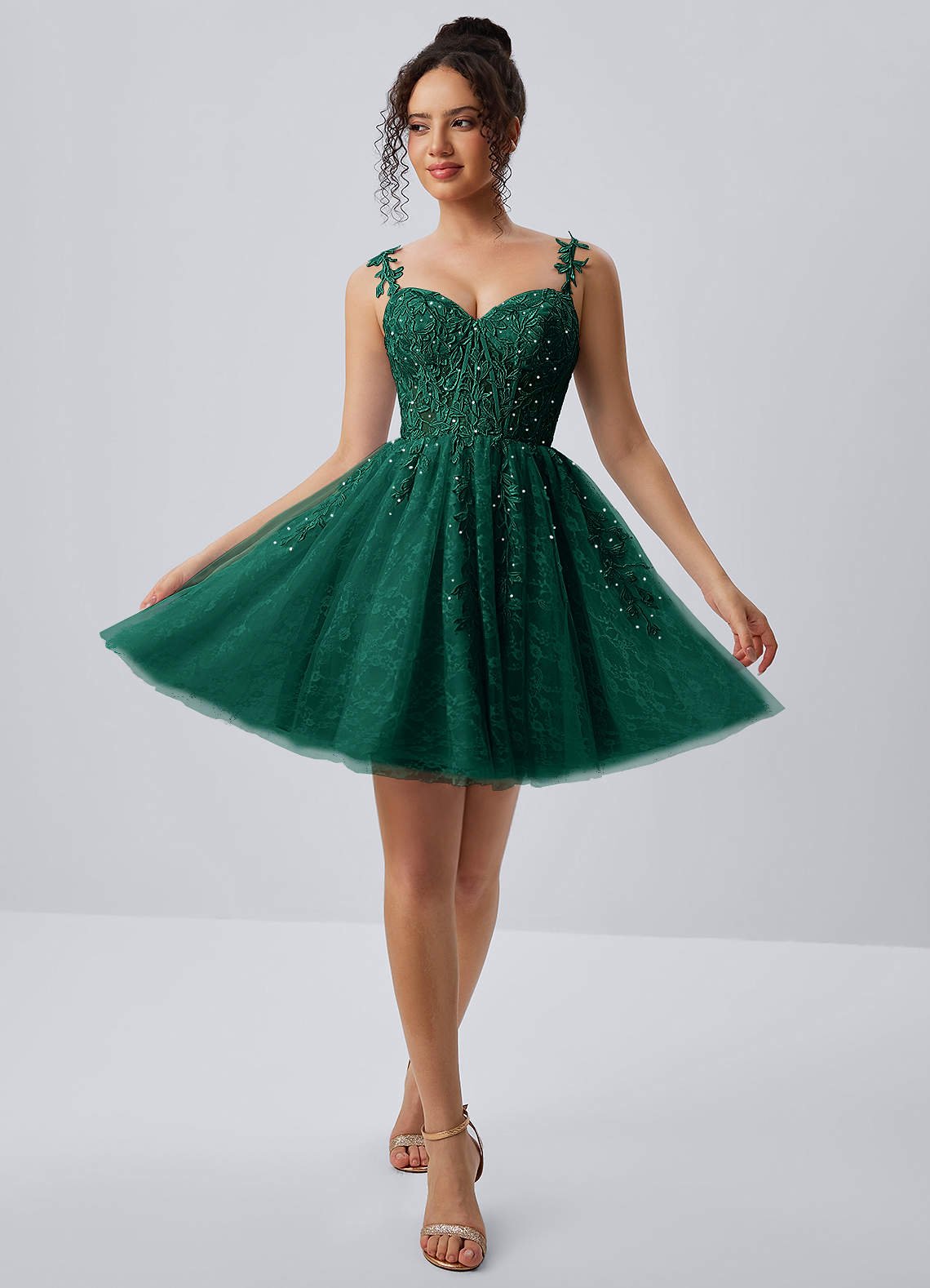 Raphinase A-Line Sweetheart Tulle Prom Dress in Dark Green