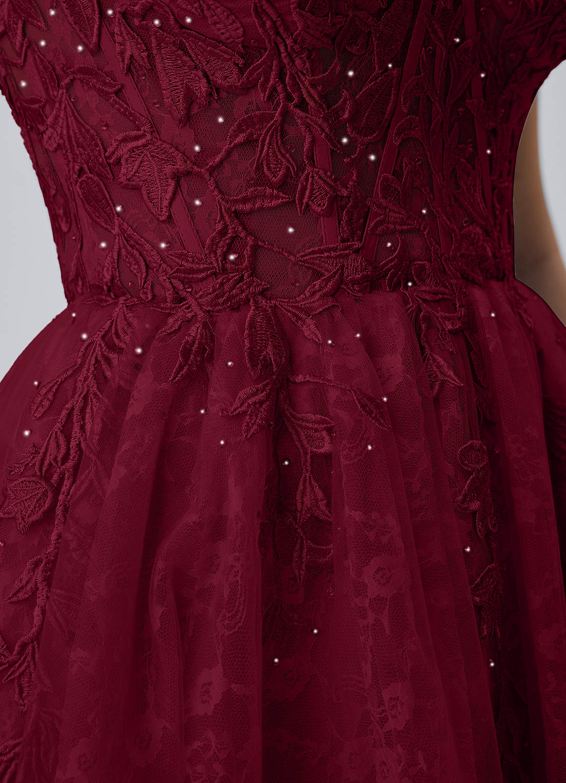 Raphinase A-Line Sweetheart Tulle Prom Dress in Burgundy