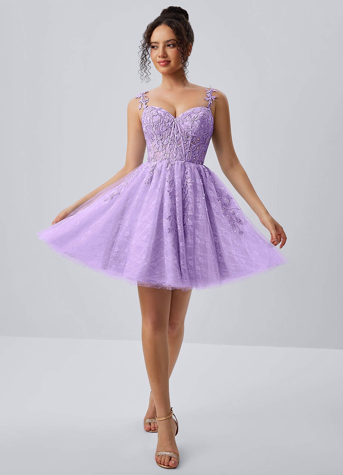 Raphinase A-Line Sweetheart Tulle Prom Dress in Purple