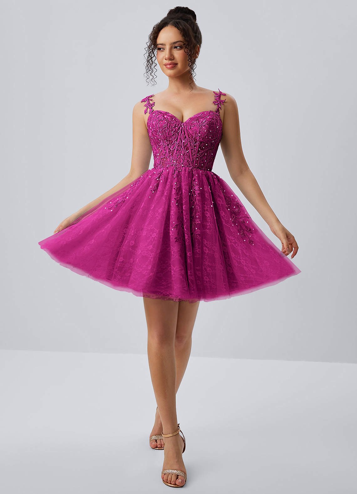 Raphinase A-Line Sweetheart Tulle Prom Dress in Fuchsia
