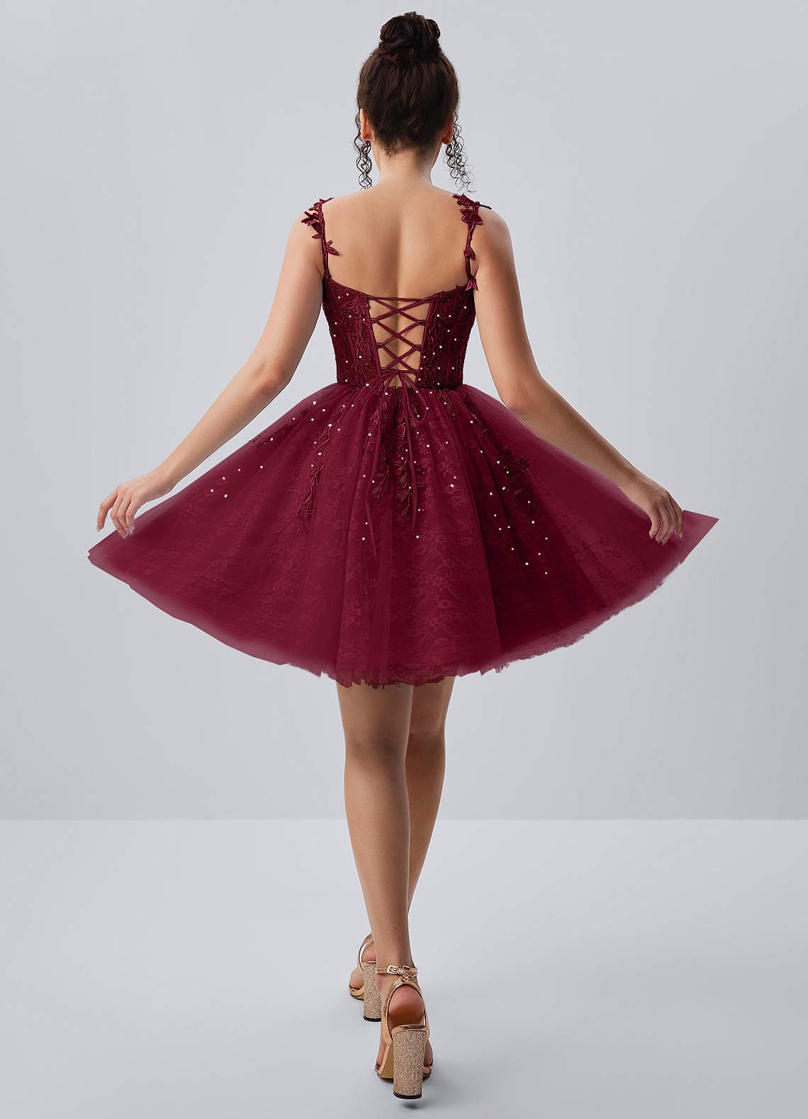 Raphinase A-Line Sweetheart Tulle Prom Dress in Burgundy