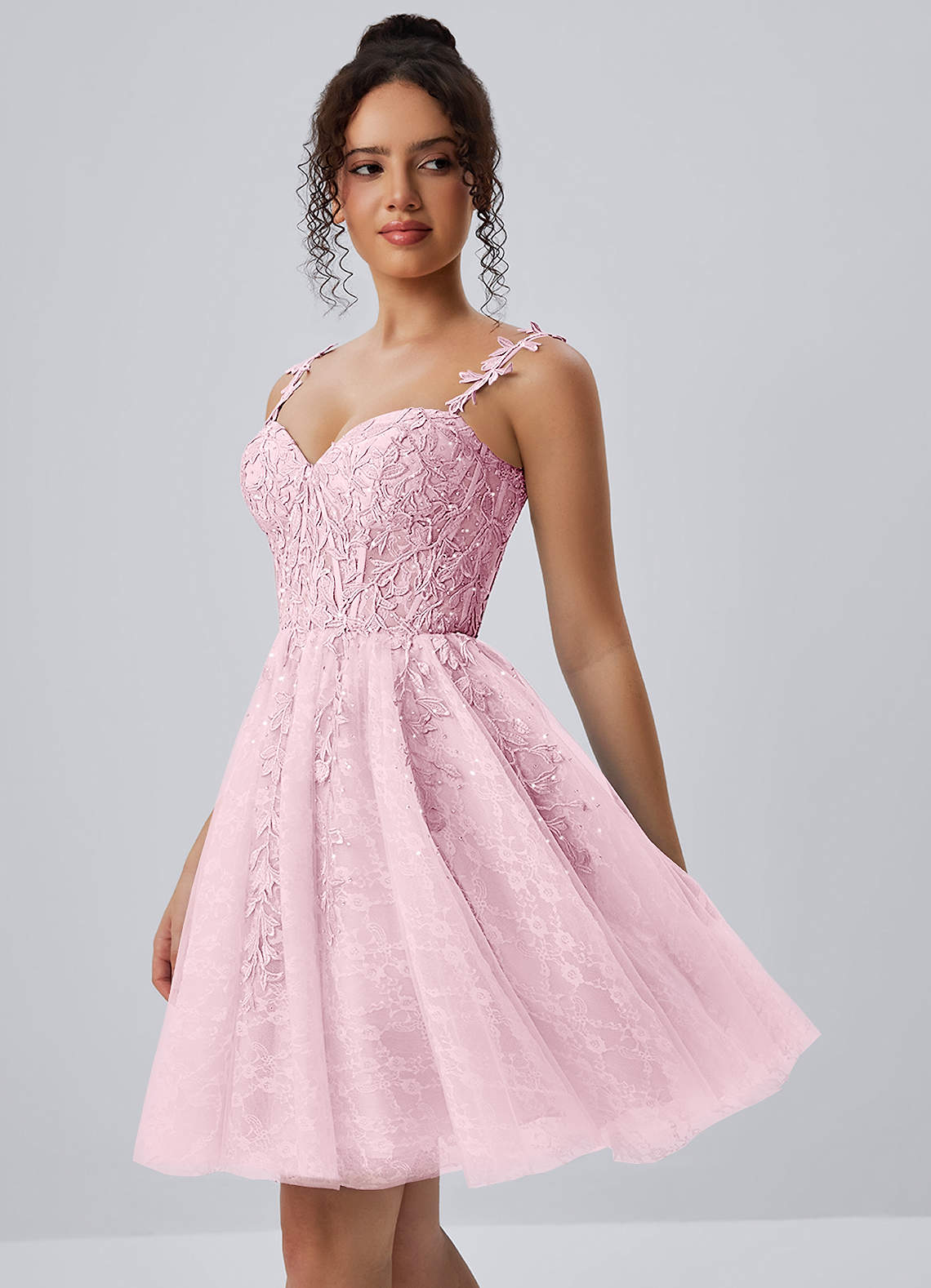 Raphinase A-Line Sweetheart Tulle Prom Dress in Blushing Pink