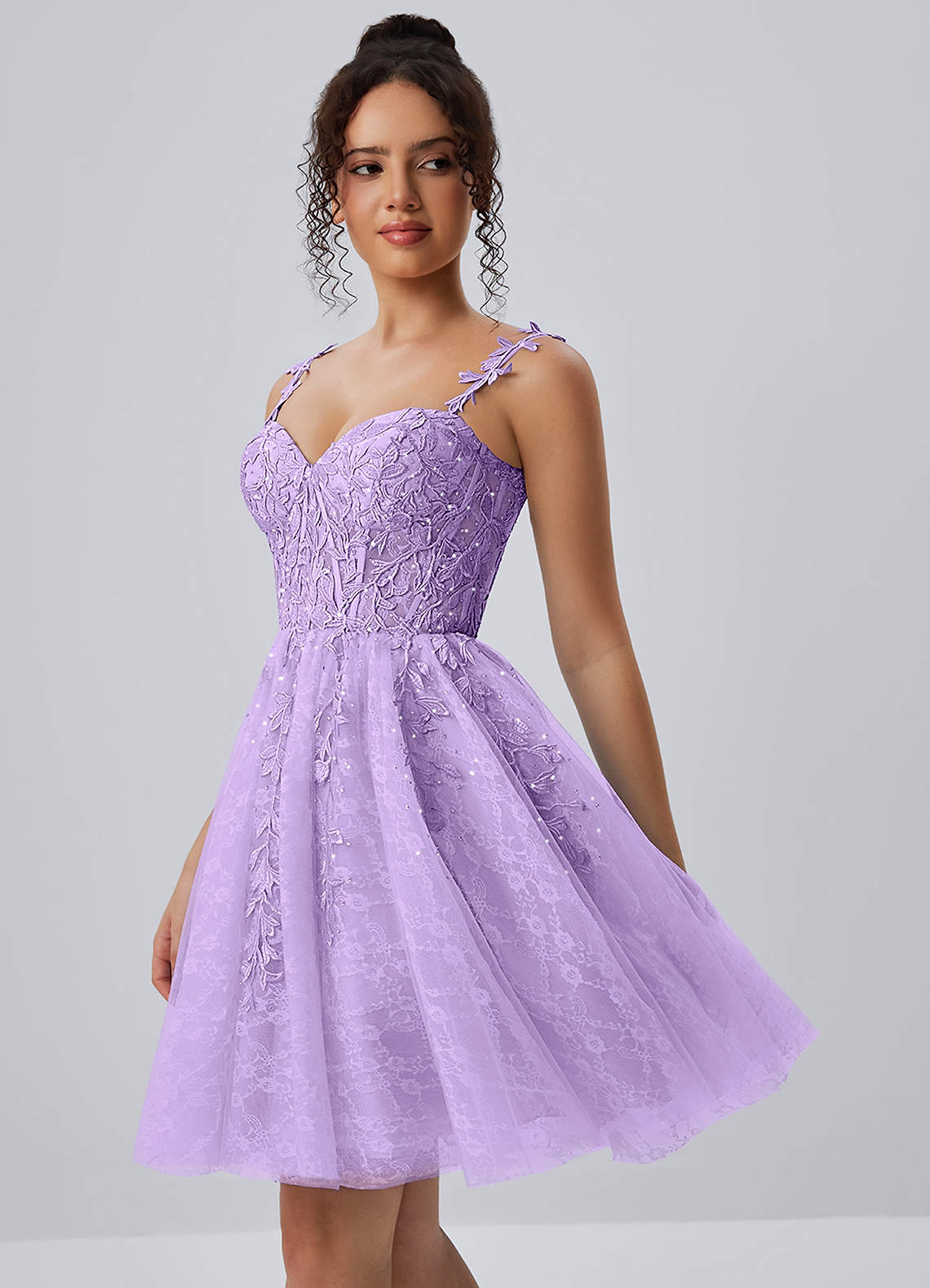 Raphinase A-Line Sweetheart Tulle Prom Dress in Purple