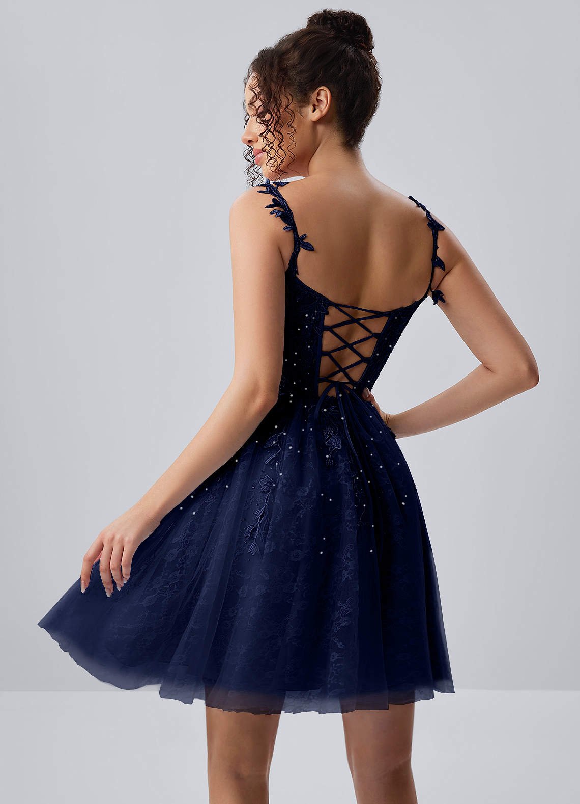 Raphinase A-Line Sweetheart Tulle Prom Dress in Navy Blue