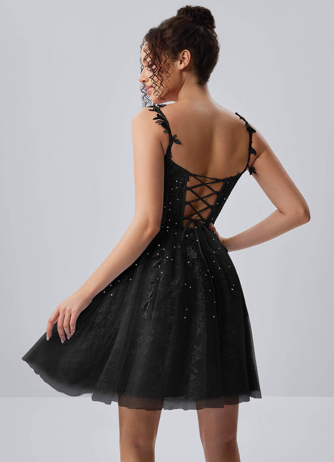 Raphinase A-Line Sweetheart Tulle Prom Dress in black