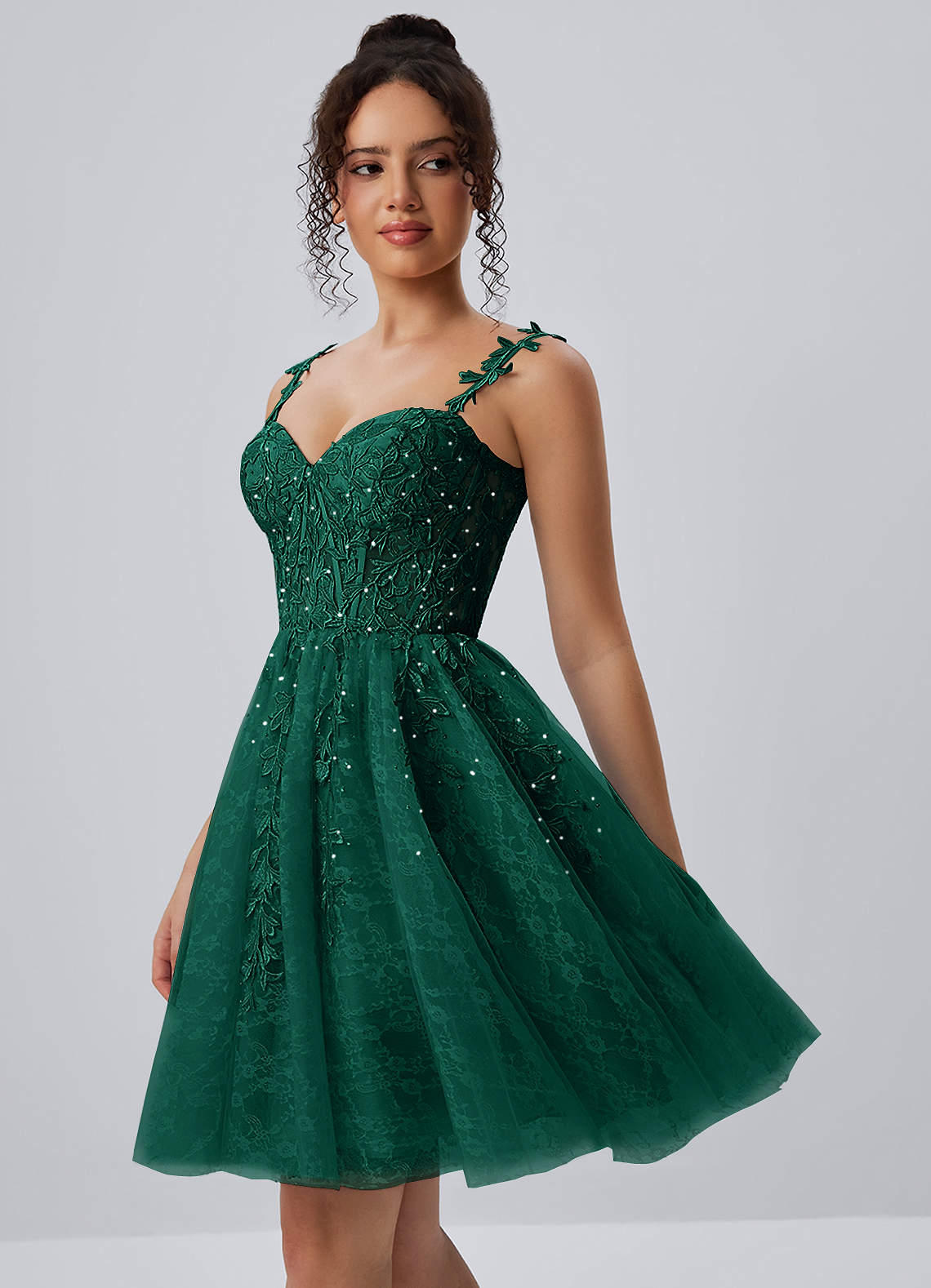 Raphinase A-Line Sweetheart Tulle Prom Dress in Dark Green