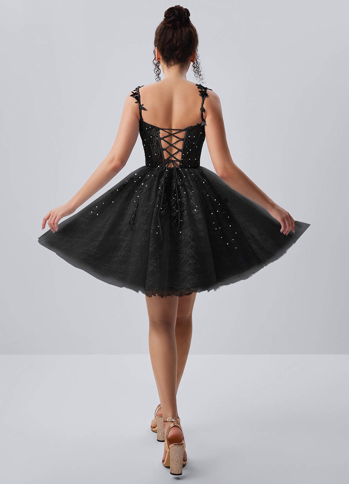 Raphinase A-Line Sweetheart Tulle Prom Dress in black