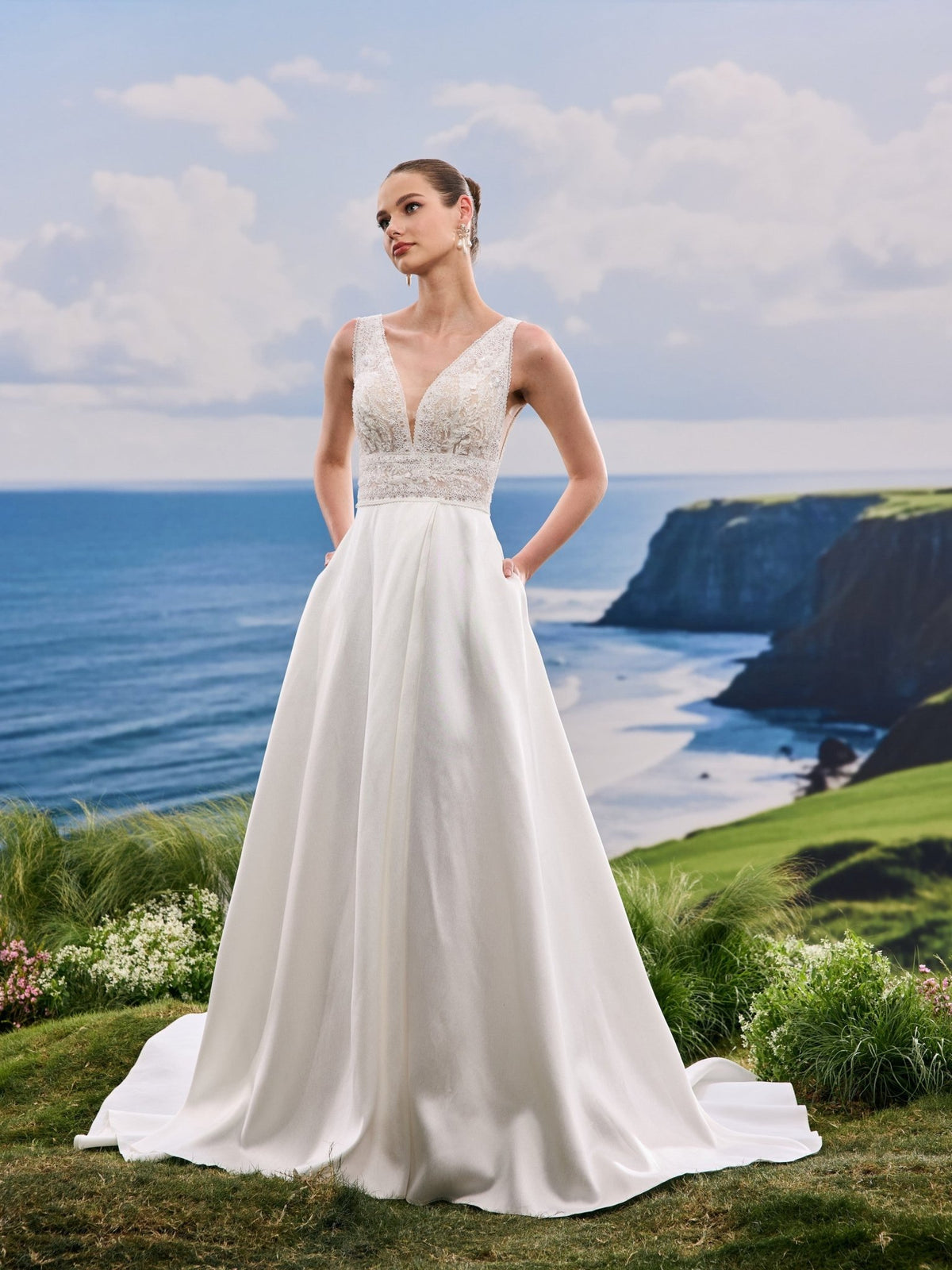 Ravellina white wedding dress, detail and alternate angle