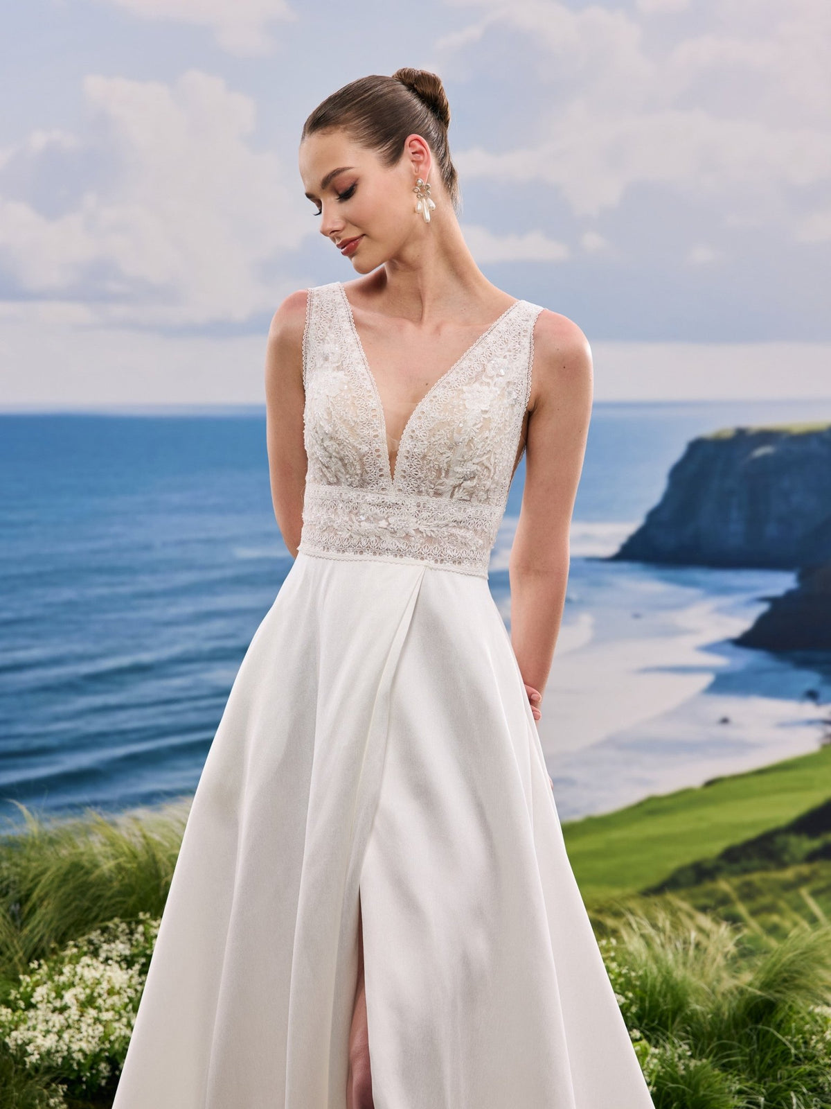 Ravellina white wedding dress, detail and alternate angle