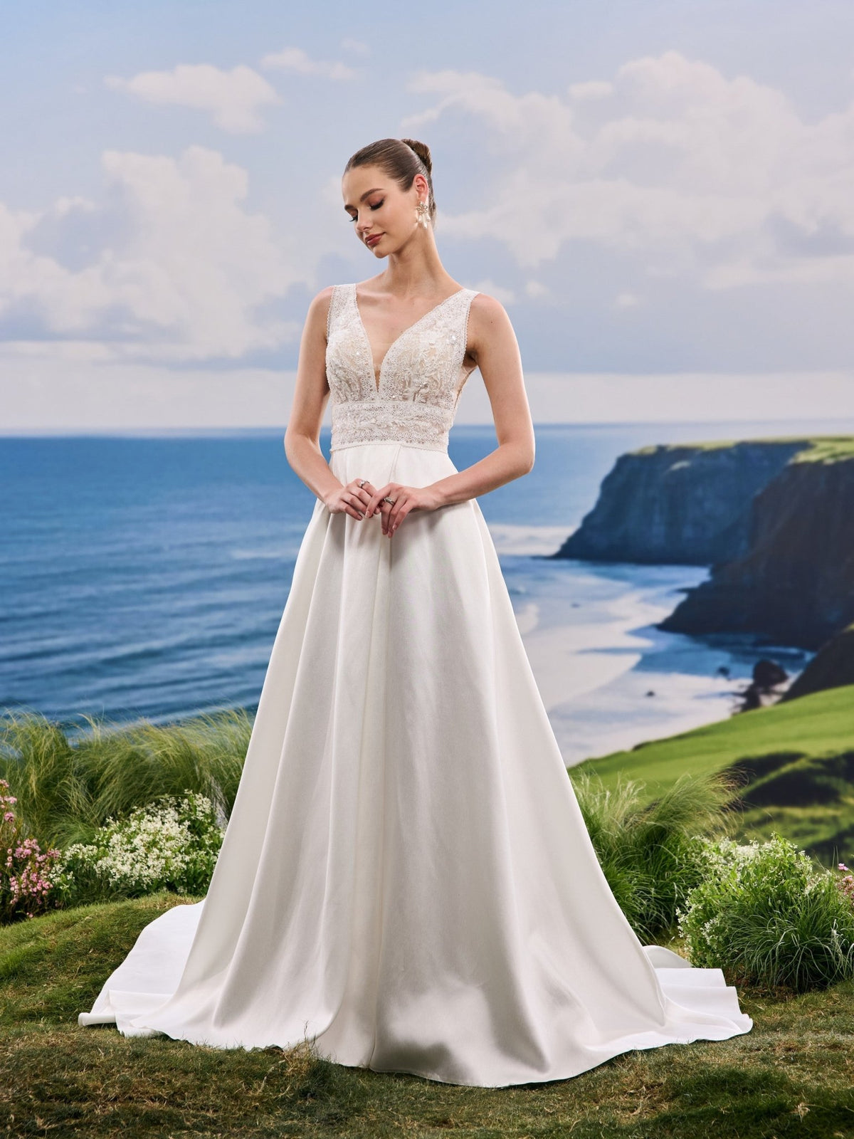 Ravellina white wedding dress, detail and alternate angle