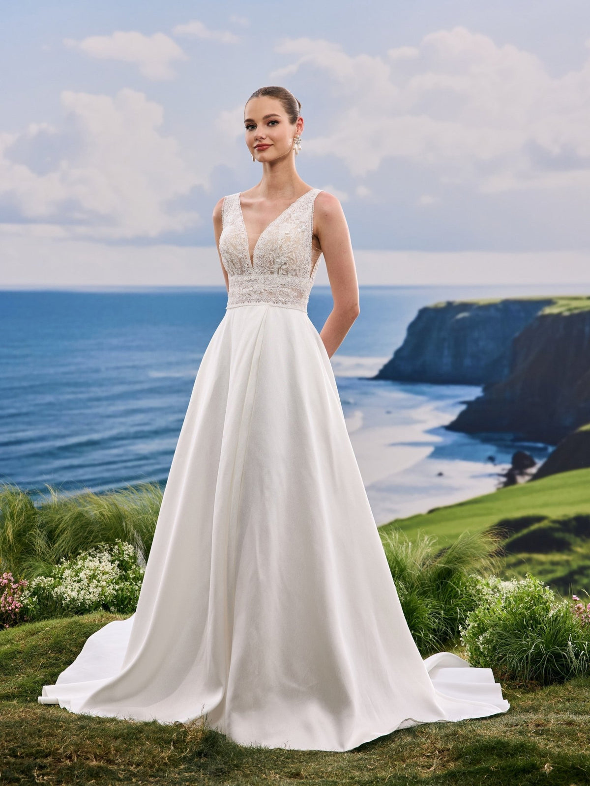 Ravellina white wedding dress, detail and alternate angle