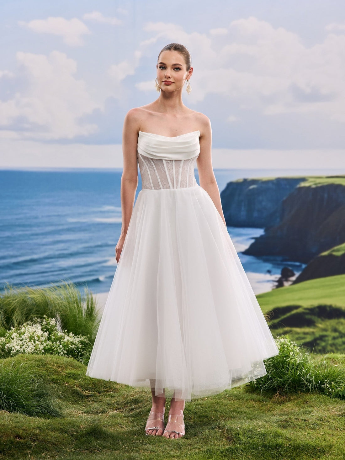Ravina white A-Line wedding dress, front view