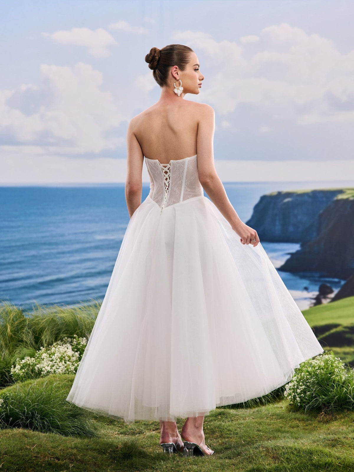 Ravina white A-Line wedding dress, back view