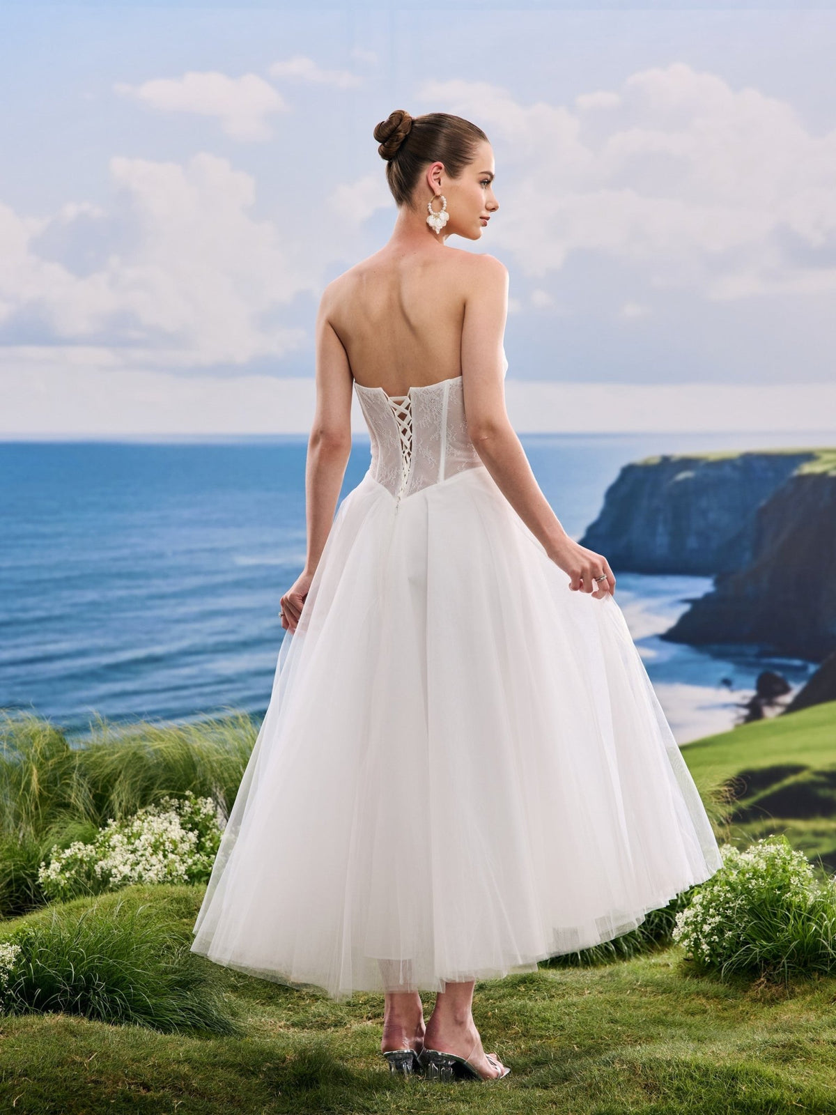 Ravina white A-Line wedding dress, detail and alternate angle