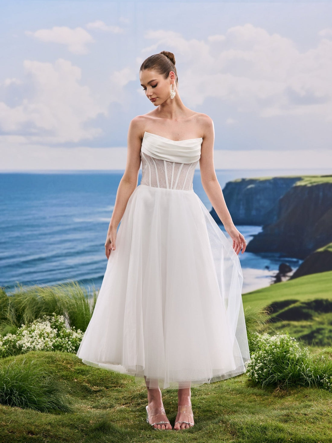Ravina white A-Line wedding dress, front view