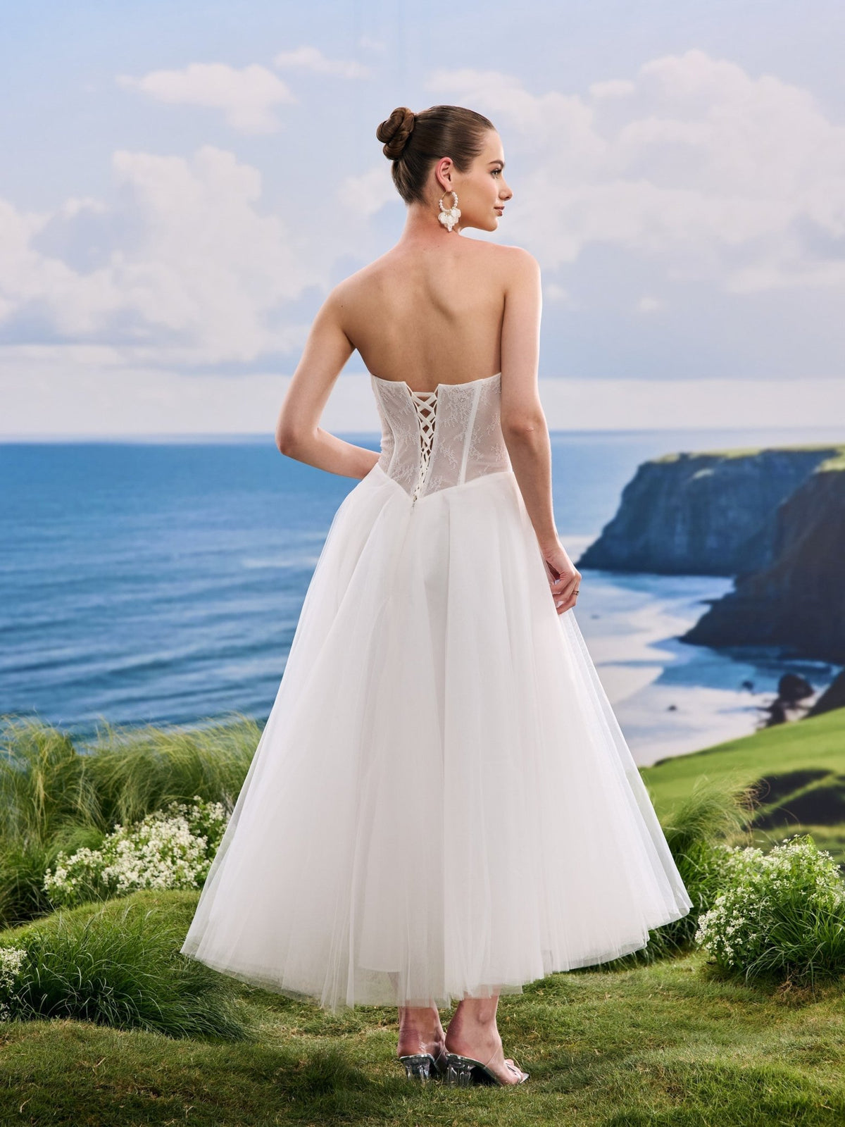 Ravina white A-Line wedding dress, back view