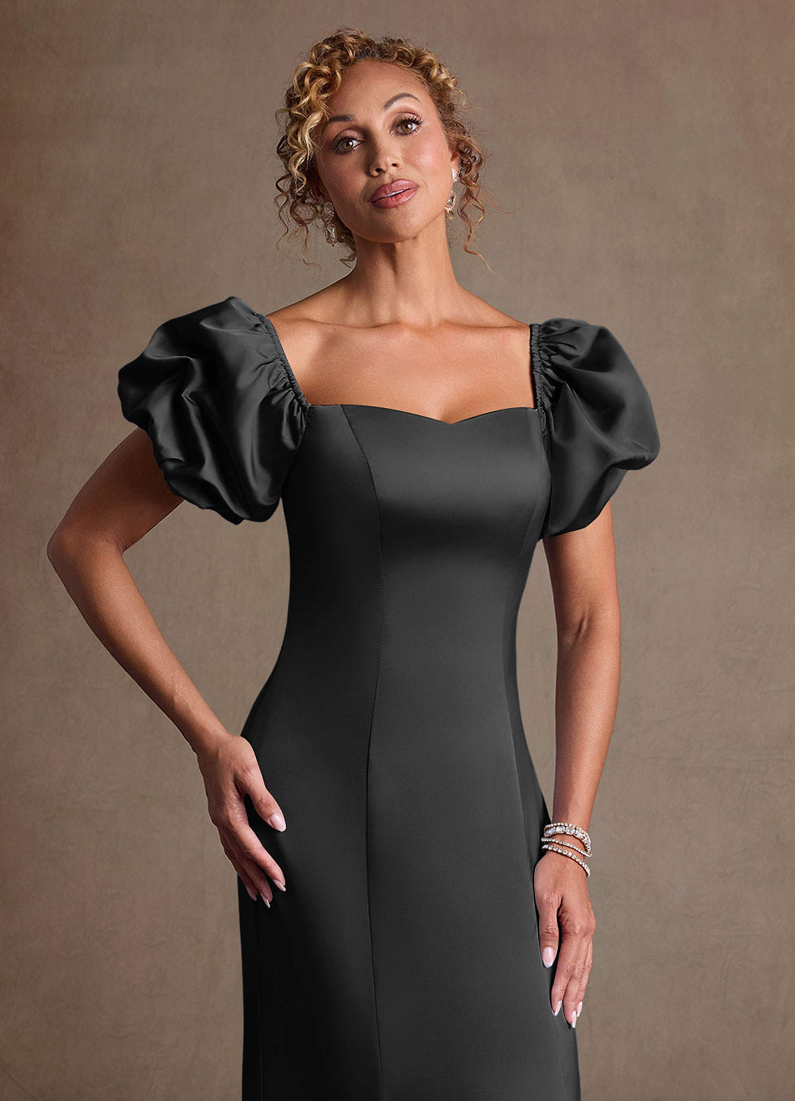 Redding Sheath Sweetheart Stretch Satin Mother of the Bride Dress in black