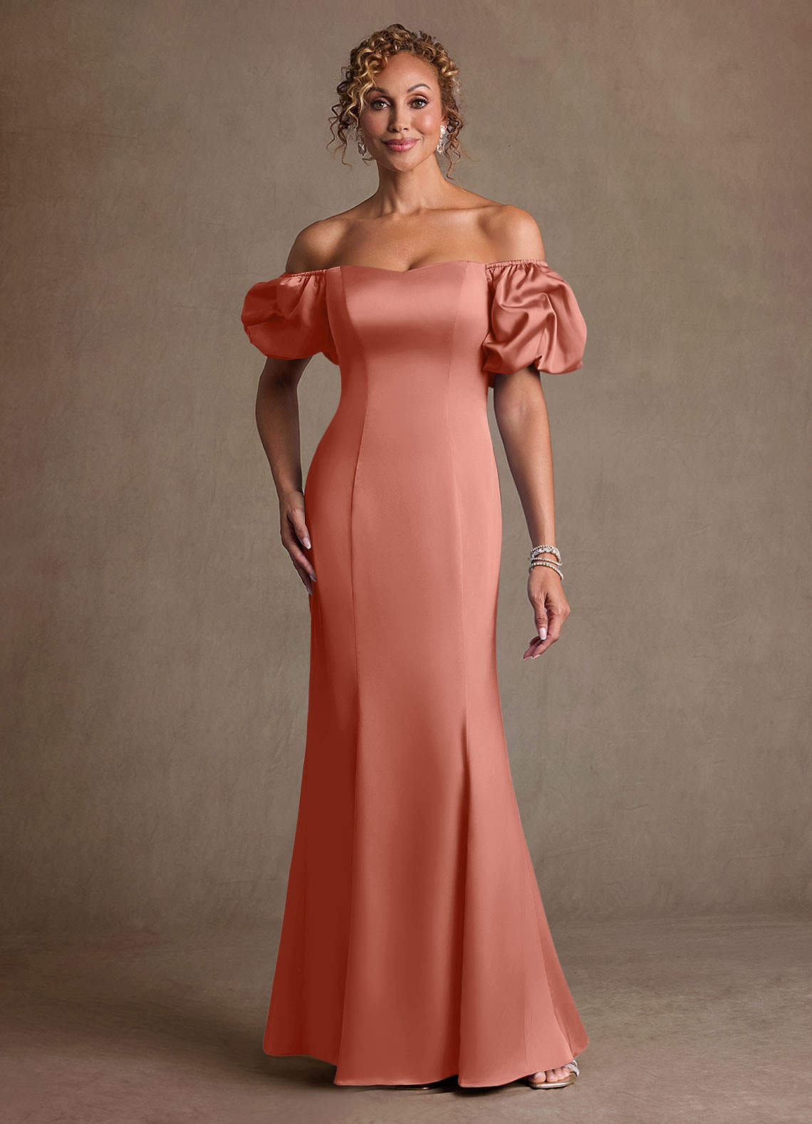 Redding Sheath Sweetheart Stretch Satin Mother of the Bride Dress in Salmon Pink