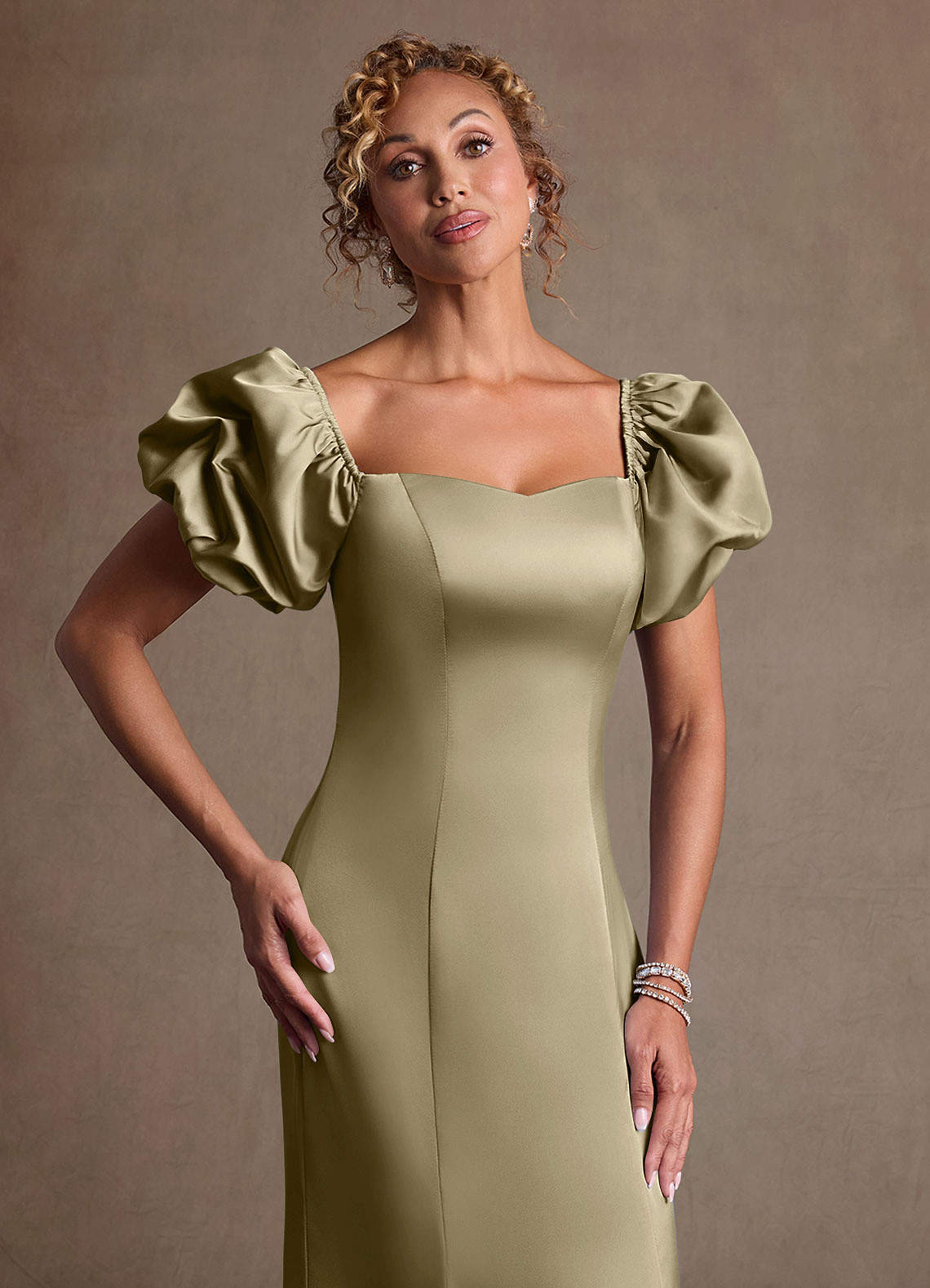Redding Sheath Sweetheart Stretch Satin Mother of the Bride Dress in Moss Green