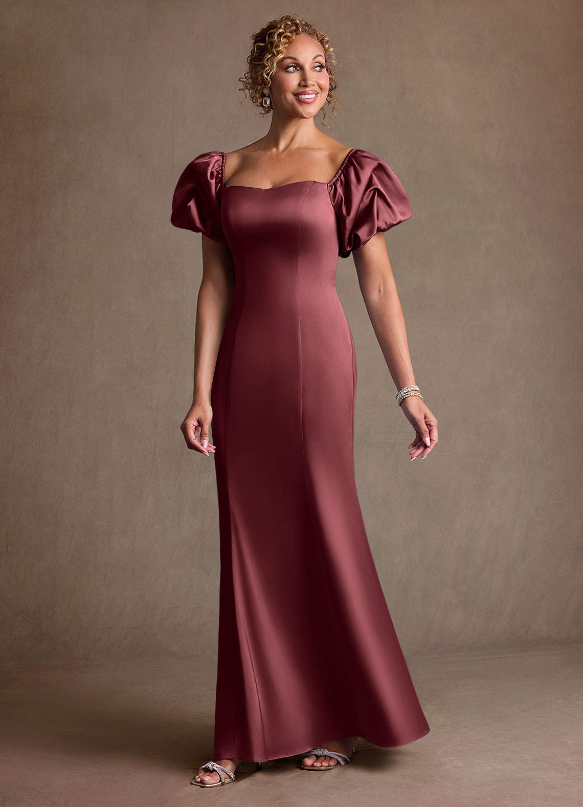 Redding Sheath Sweetheart Stretch Satin Mother of the Bride Dress in Merlot