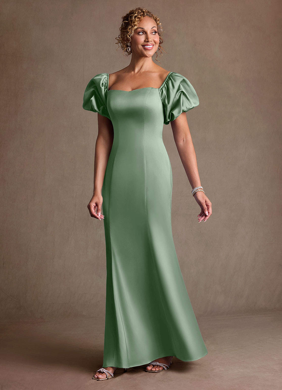 Redding Sheath Sweetheart Stretch Satin Mother of the Bride Dress in matcha