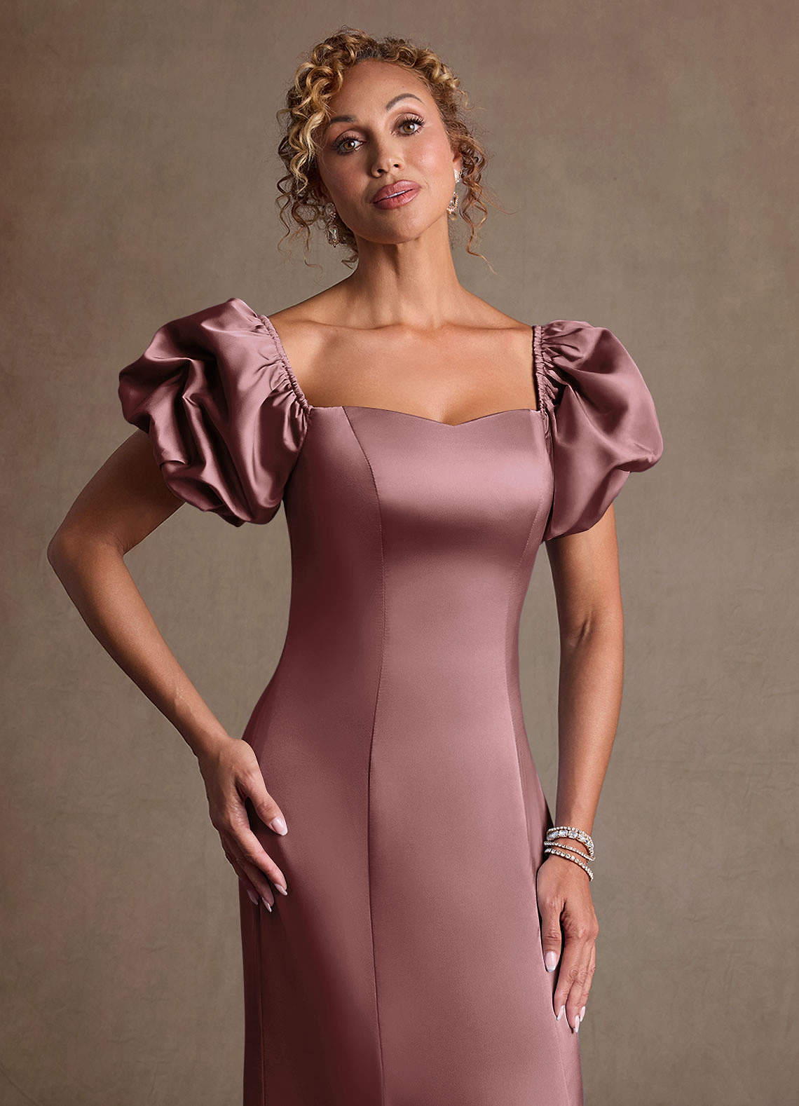 Redding Sheath Sweetheart Stretch Satin Mother of the Bride Dress in Vintage Mauve