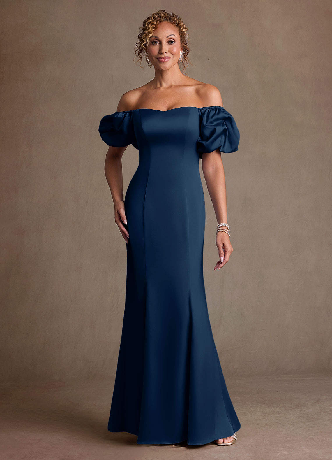 Redding Sheath Sweetheart Stretch Satin Mother of the Bride Dress in Dark Navy