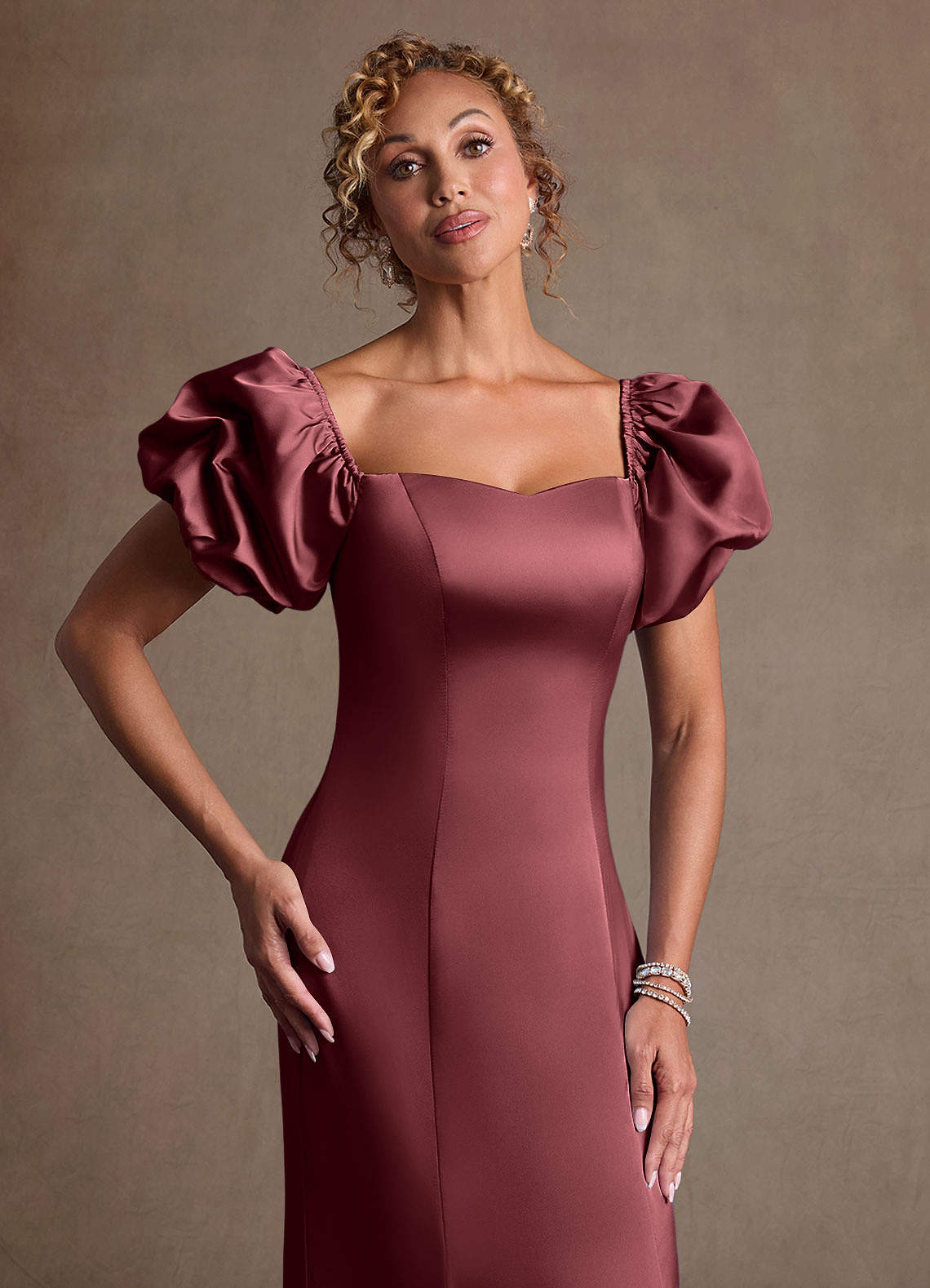 Redding Sheath Sweetheart Stretch Satin Mother of the Bride Dress in Merlot