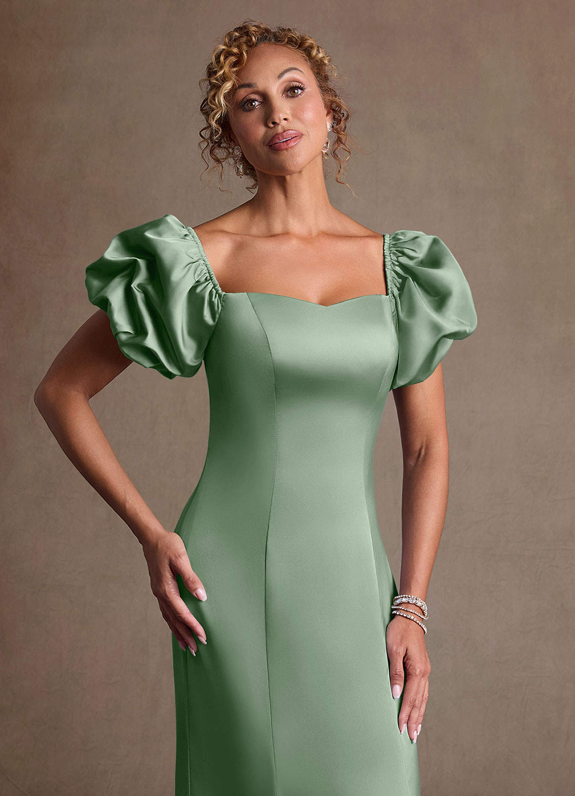 Redding Sheath Sweetheart Stretch Satin Mother of the Bride Dress in matcha