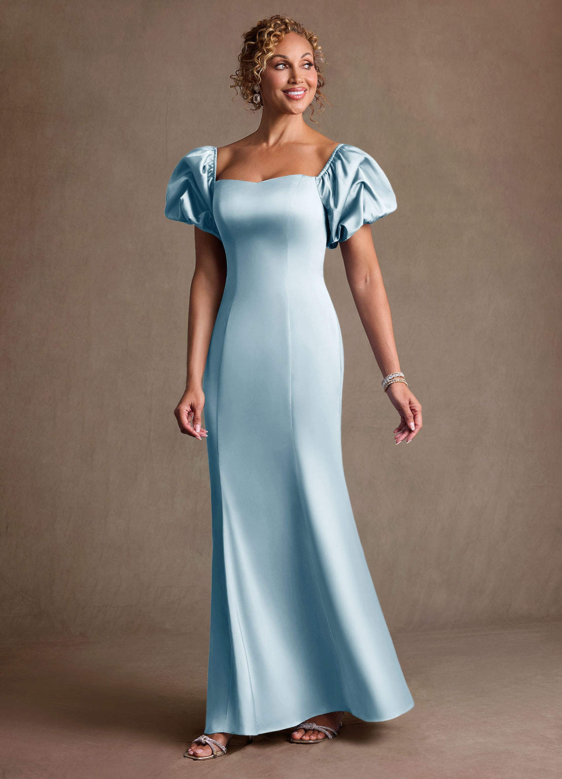Redding Sheath Sweetheart Stretch Satin Mother of the Bride Dress in Sky Blue