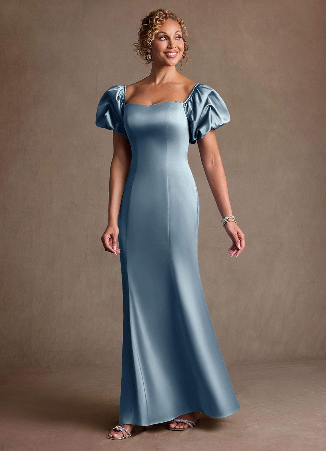 Redding Sheath Sweetheart Stretch Satin Mother of the Bride Dress in dusty blue