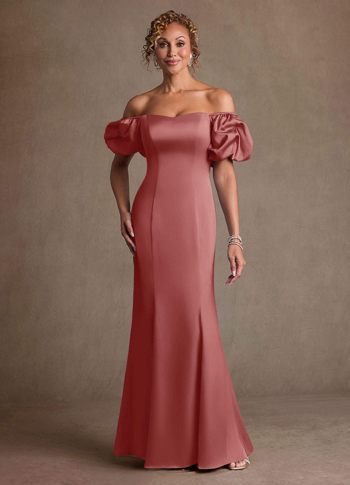Redding Sheath Sweetheart Stretch Satin Mother of the Bride Dress in Antique Rose