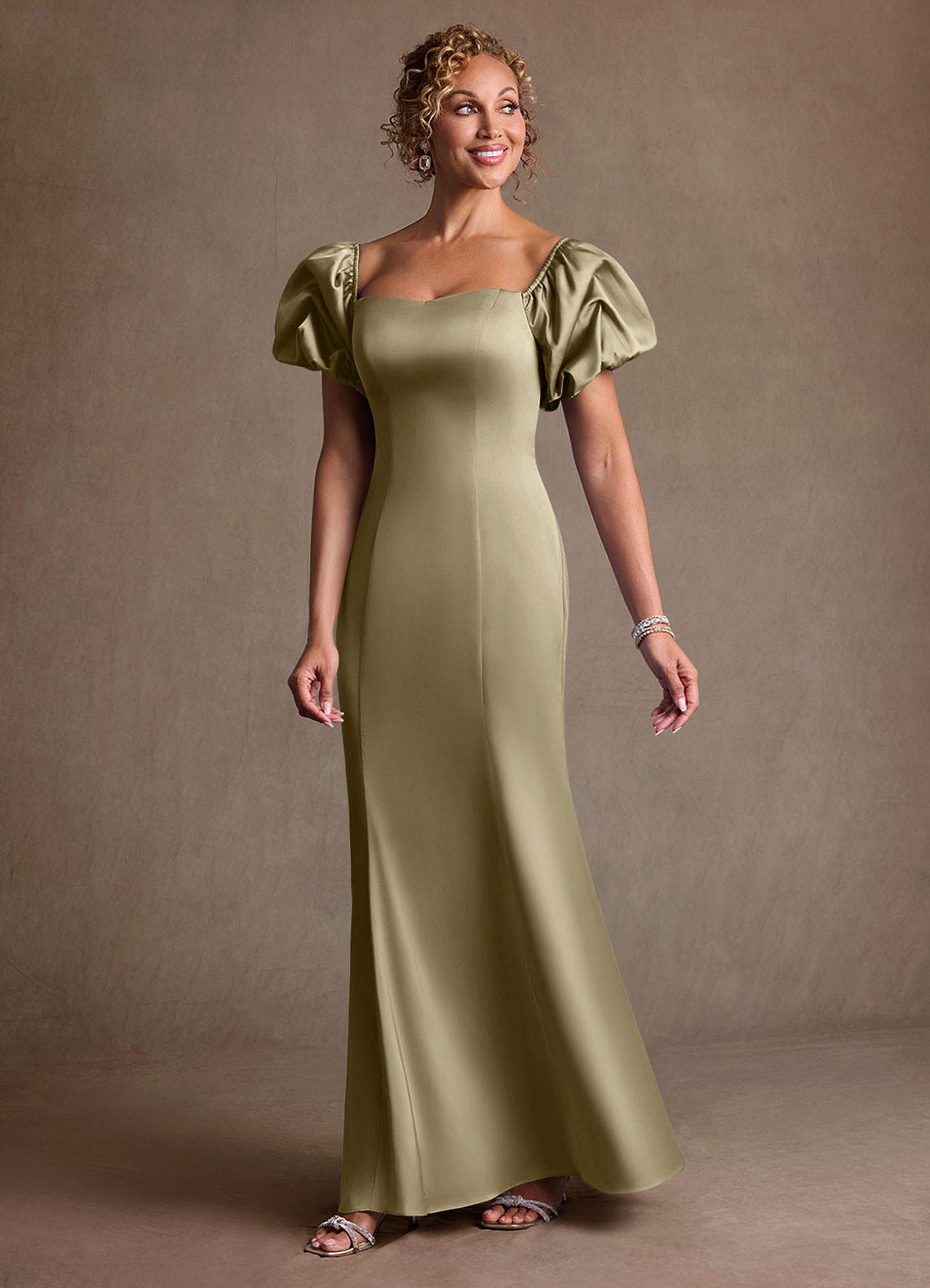 Redding Sheath Sweetheart Stretch Satin Mother of the Bride Dress in Moss Green