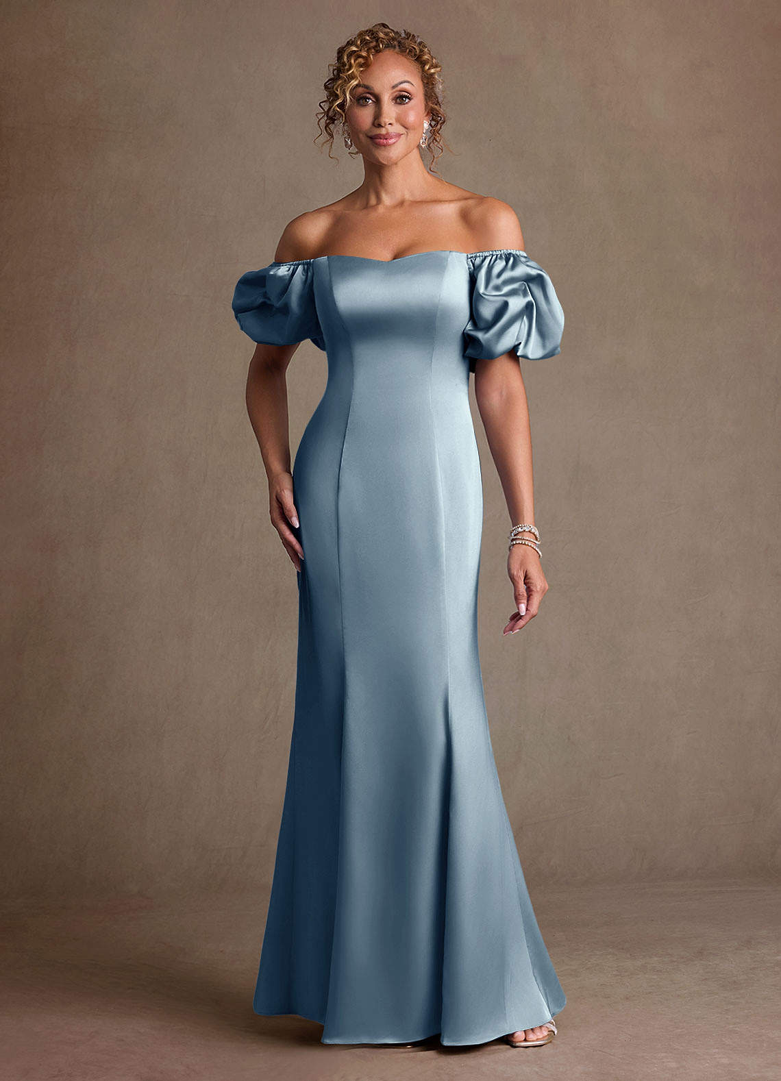 Redding Sheath Sweetheart Stretch Satin Mother of the Bride Dress in dusty blue